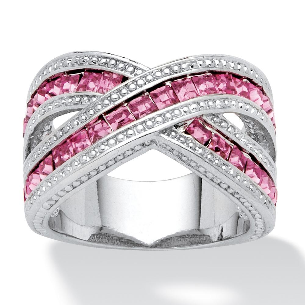 PalmBeach Jewelry 2.52 TCW Pink Princess-Cut Cubic Zirconia Crossover Ring in Silvertone