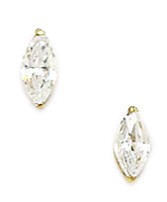 14KT Yellow Gold 6x6mm Marquise Cubic Zirconia Basket Set Earrings