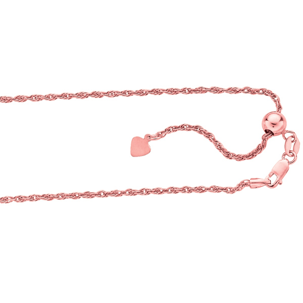 Sterling silver Color 1.6mm Rose Gold Plated Diam-cut Solid Rope Chain Necklace. Adjustable - 22 in.
