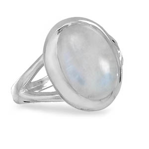 Rainbow Moonstone Ring Sterling Silver Split Band Design Ring With Oval Moonstone