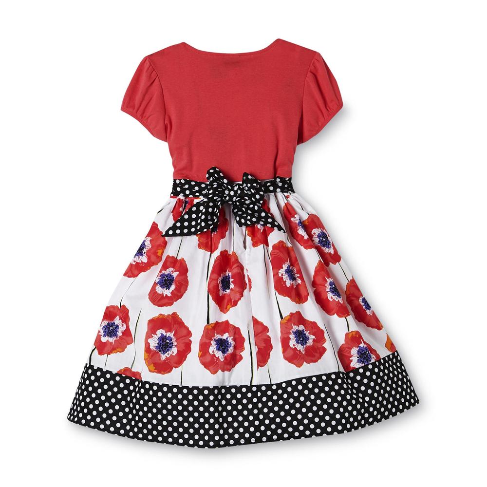 Holiday Editions Girl's Poplin Dress & Knit Shrug - Floral & Polka Dot