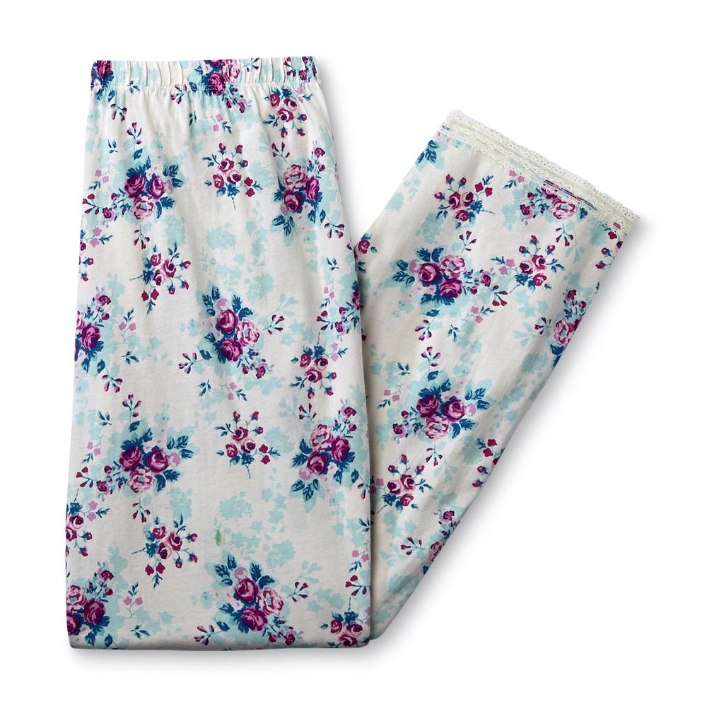 Laura Scott Women's Lace Trim Pajama Top & Pants - Rose Bouquets