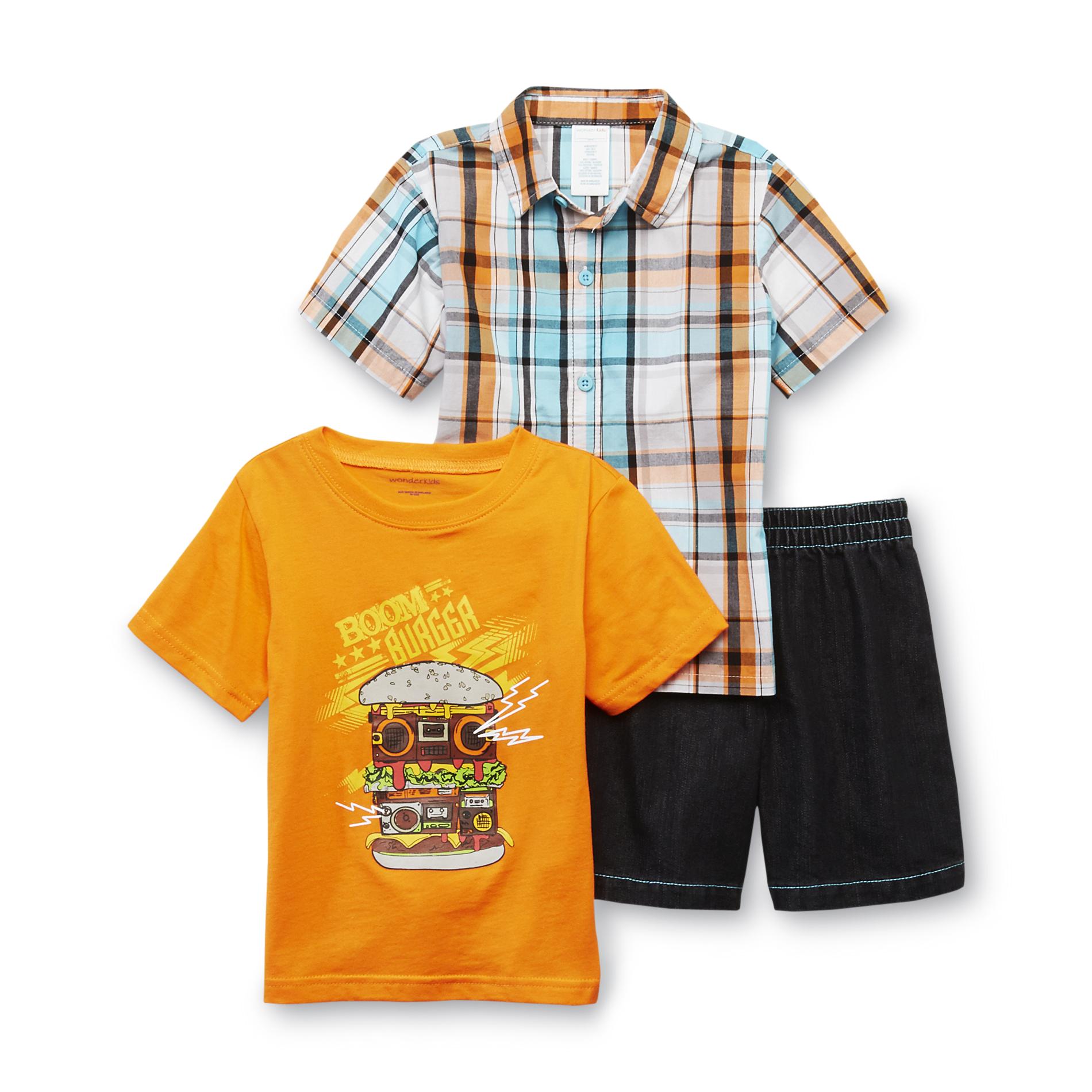 WonderKids Infant & Toddler Boy's Button-Front Shirt  T-Shirt & Shorts - Boom Burger