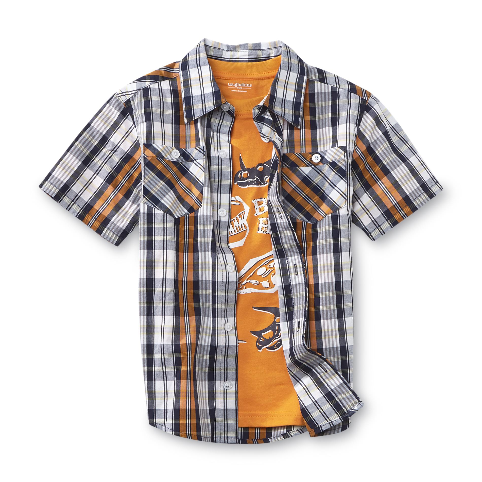 Toughskins Boy's Button-Front Shirt & Graphic T-Shirt - Dinosaur