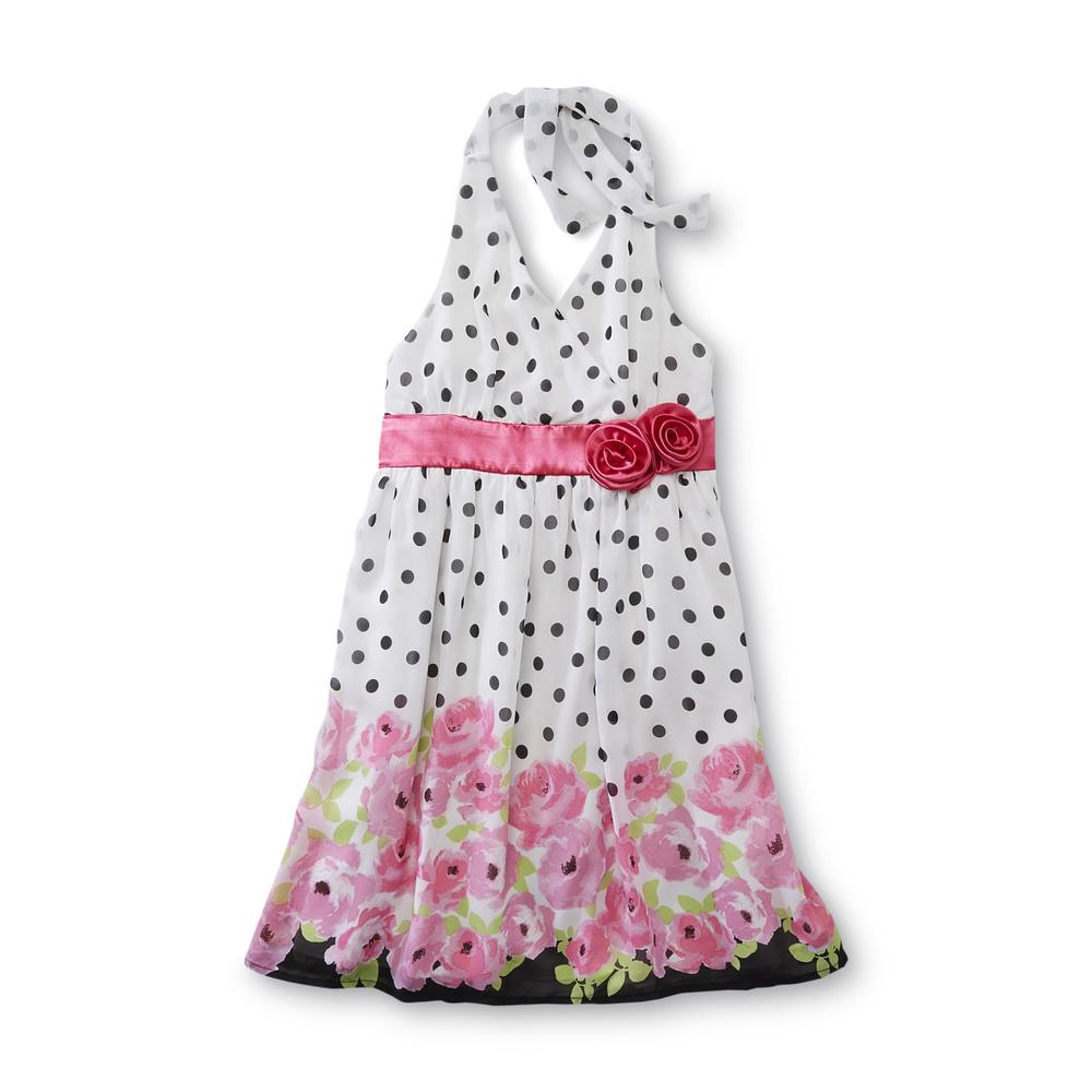 Holiday Editions Girl's Chiffon Halter Dress - Polka Dots & Flowers