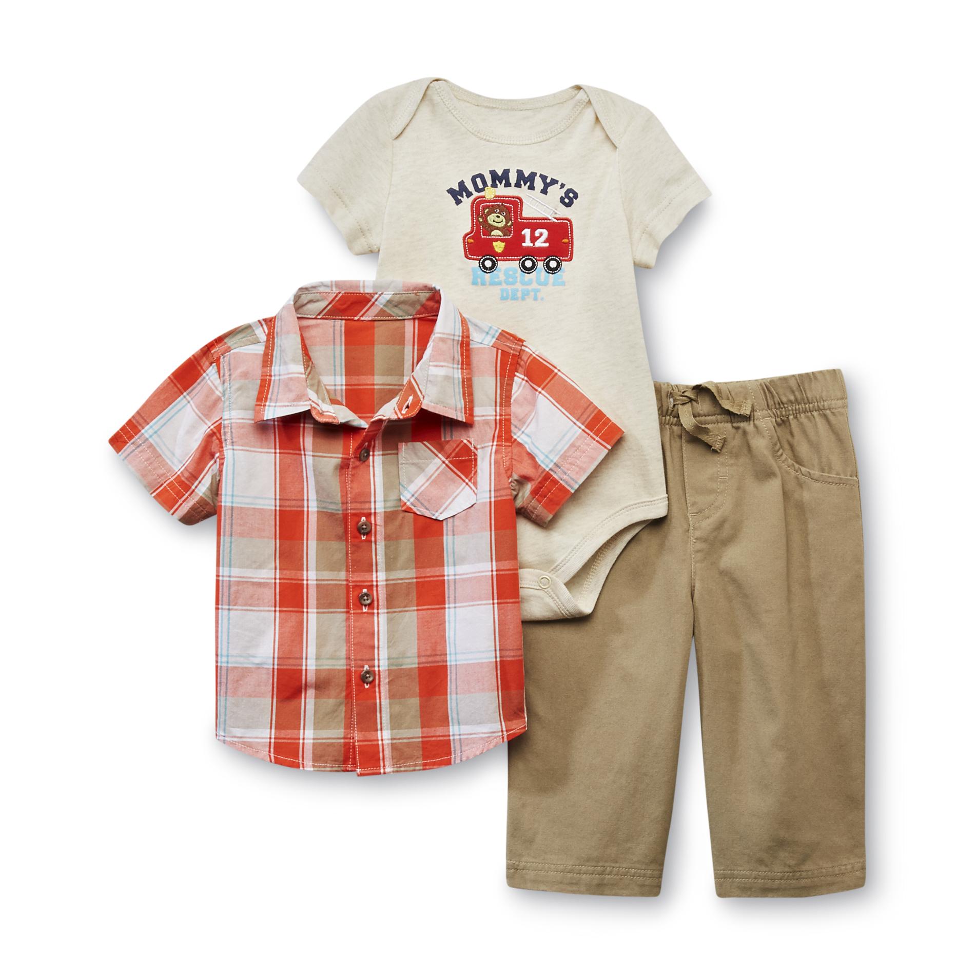 Little Wonders Newborn Boy's Button-Front Shirt  Bodysuit & Pants - Firetruck
