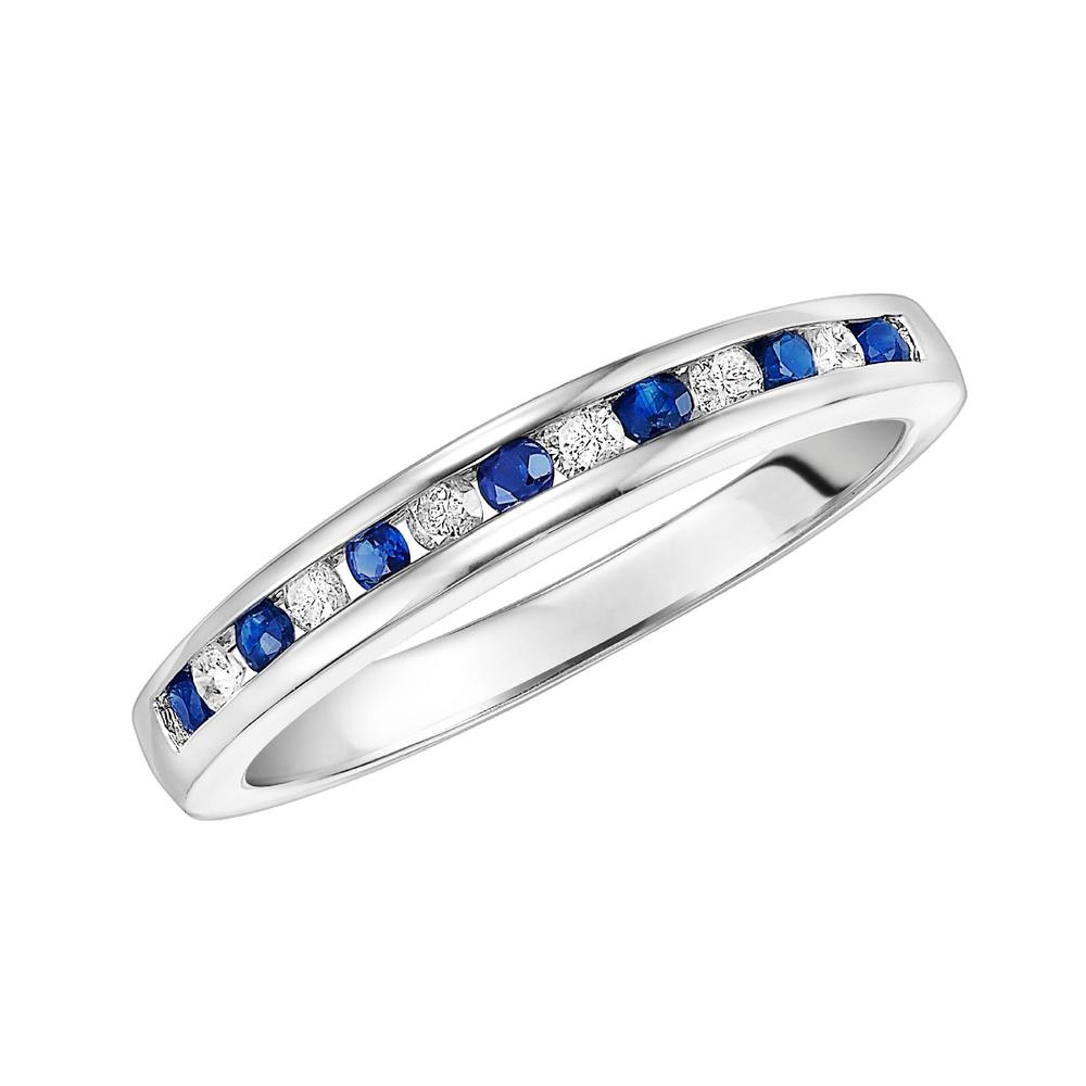 Promise Your Love 1/2 Cttw. Round Cut Diamond & Sapphire Engagement Band Sterling Silver