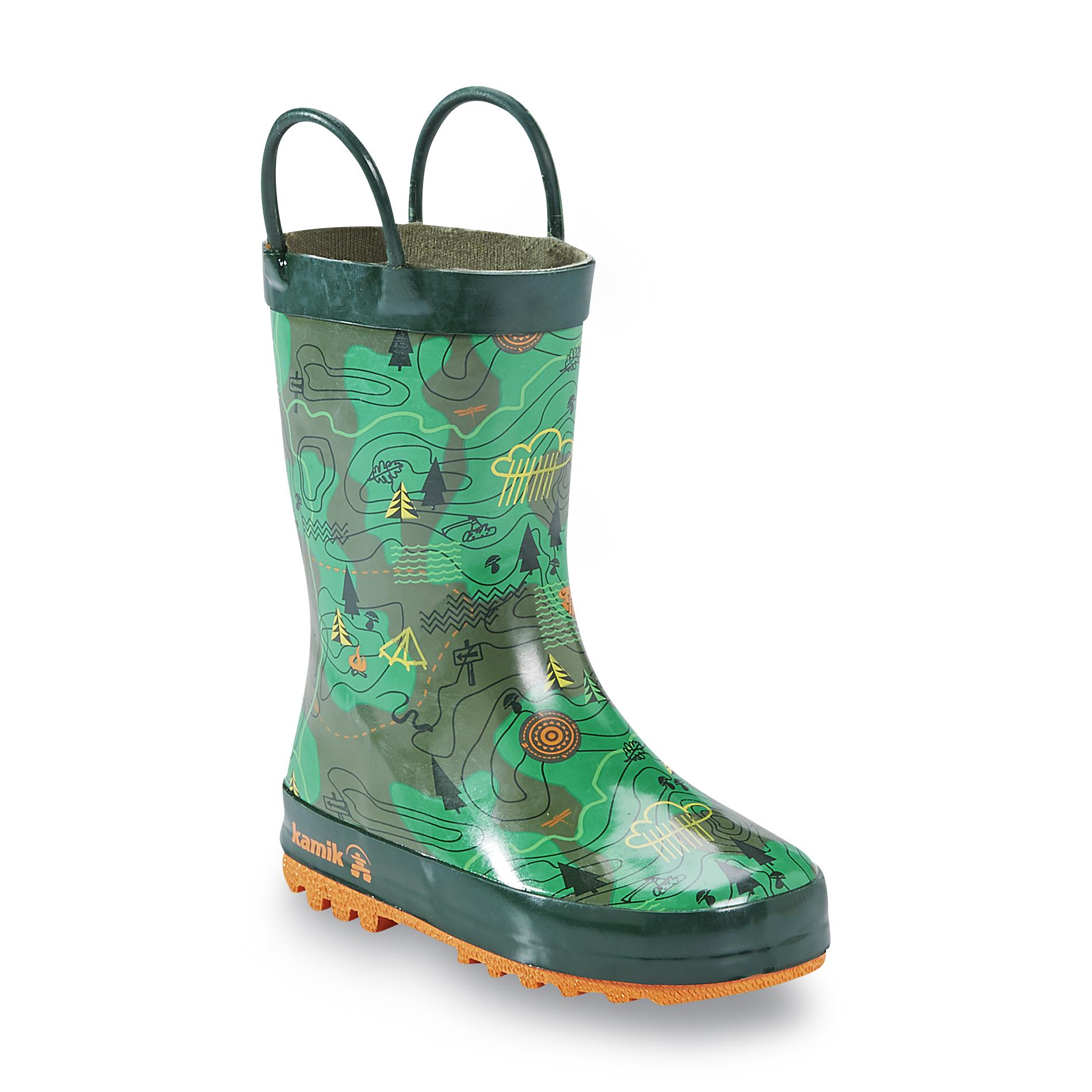 Kamik Boy's 7" Green/Orange Rubber Rain Boot - Explorer