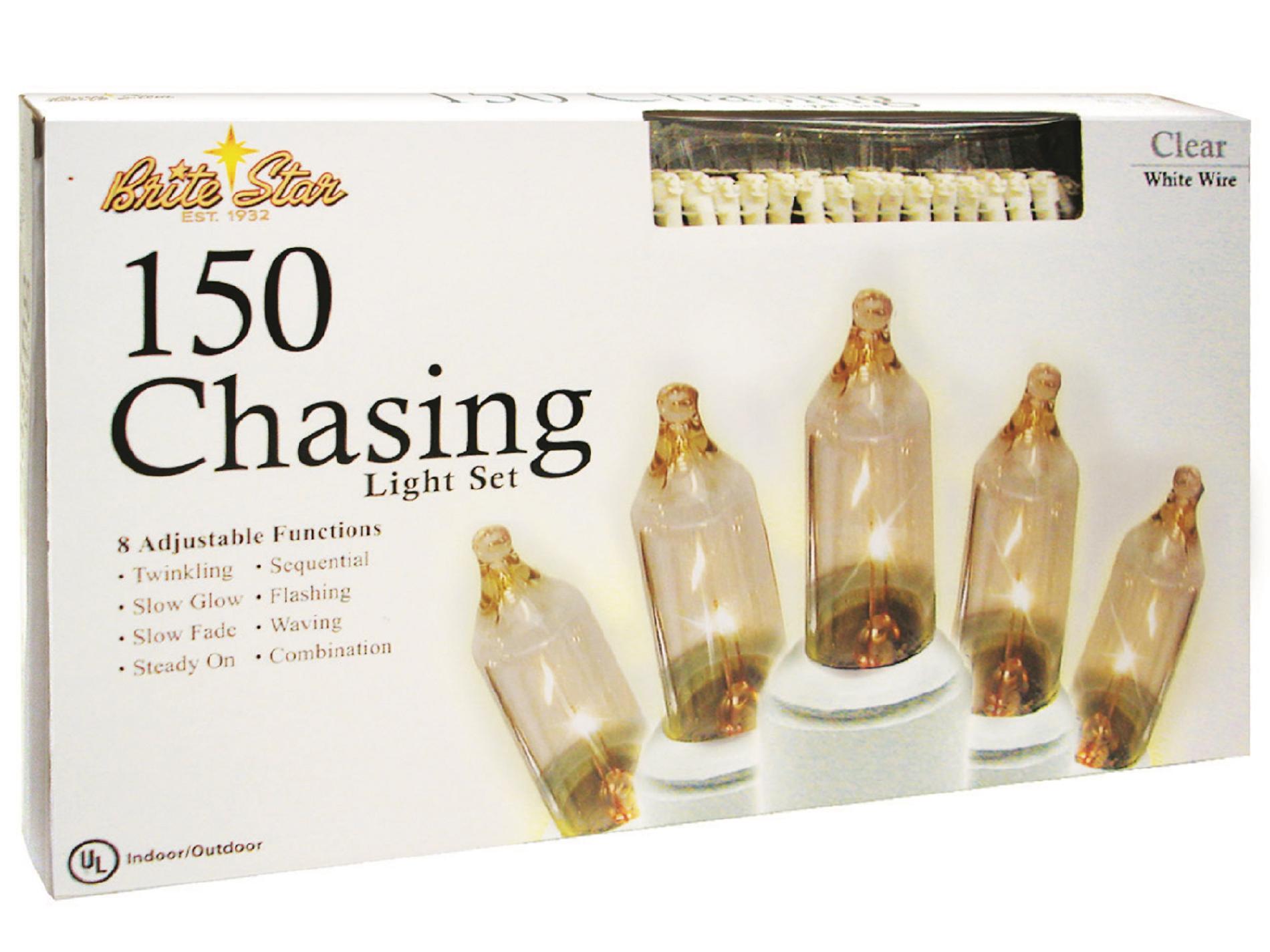 150 ct 8 function chasing set, clear w/ white wire