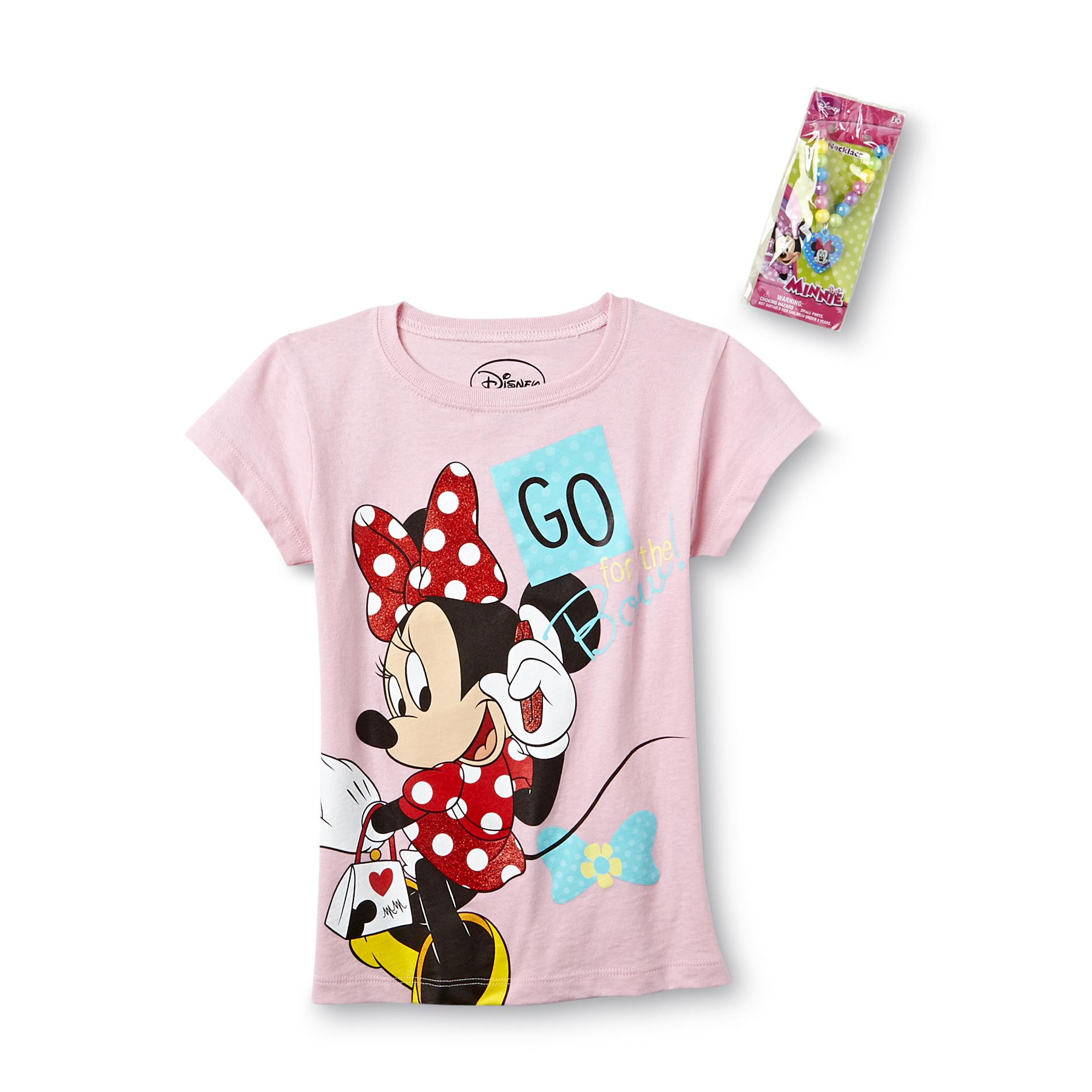 Disney Girl's T-Shirt & Necklace - Minnie