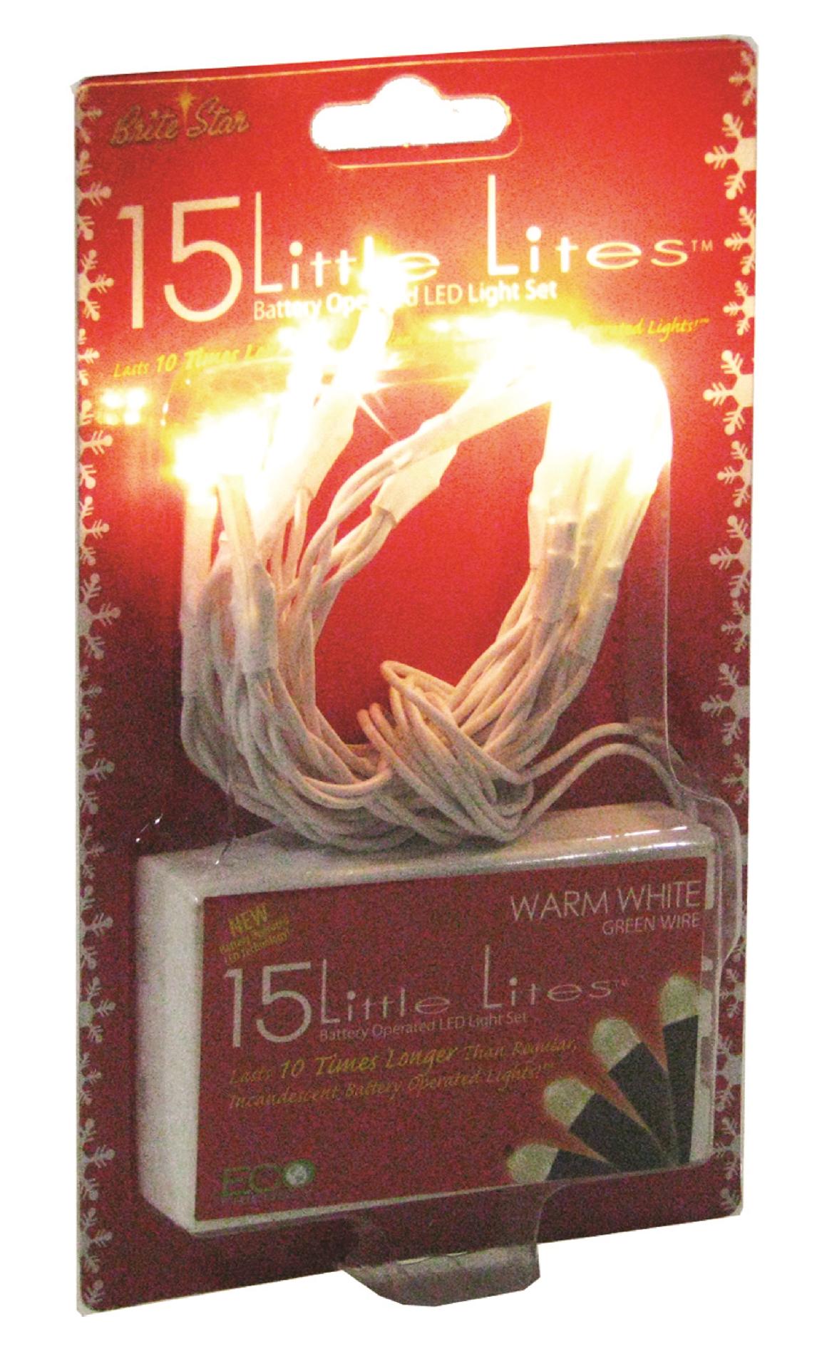 battery operated 15 ct LED little lites, warm white, white wire