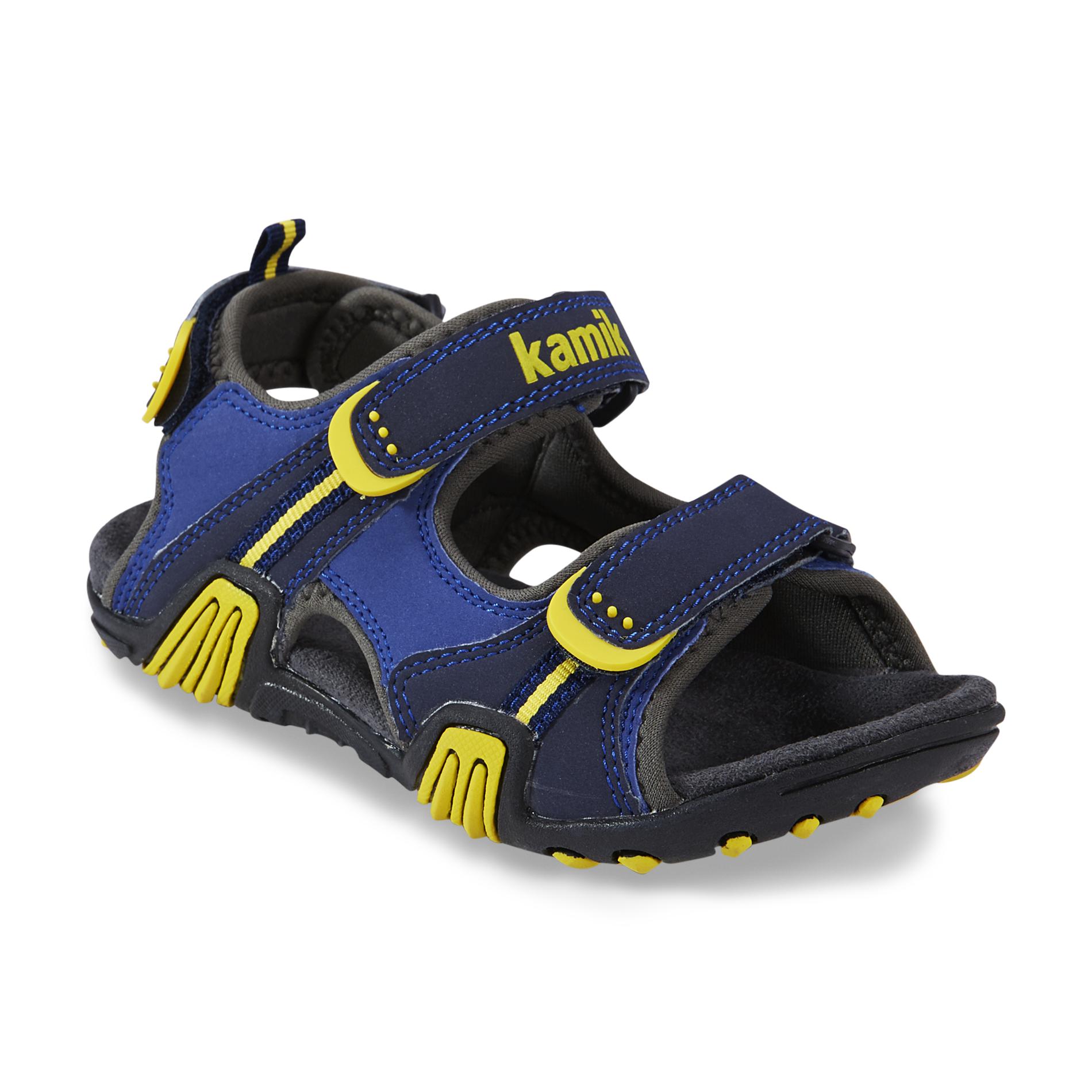 Kamik Boy's Crocodile Blue/Yellow Velcro Strap Sandal