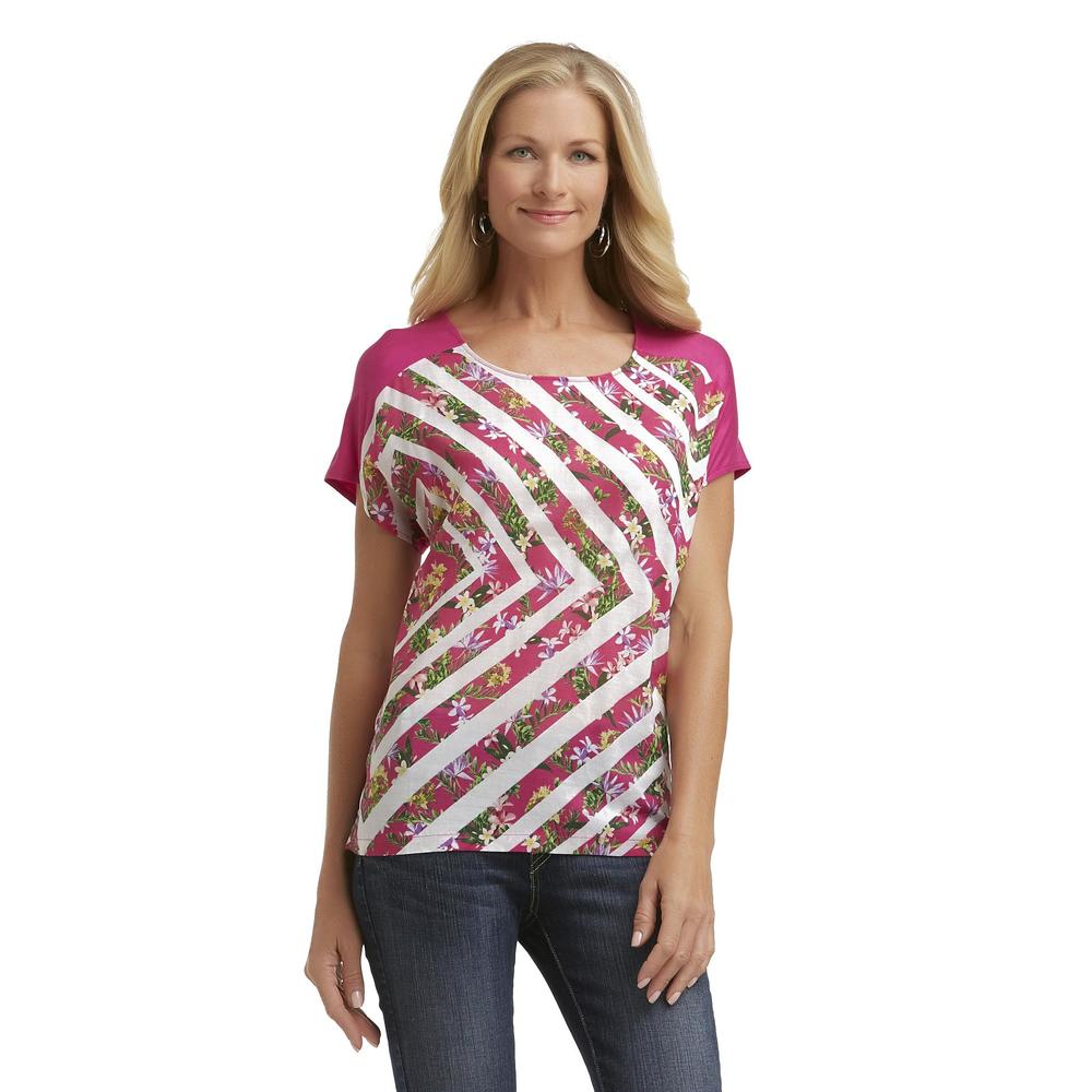 Jaclyn Smith Women's Scoop Neck Top - Floral & Stripes