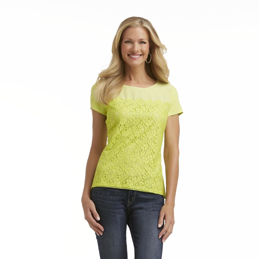 Jaclyn Smith Women's Short-Sleeve Floral Lace Top