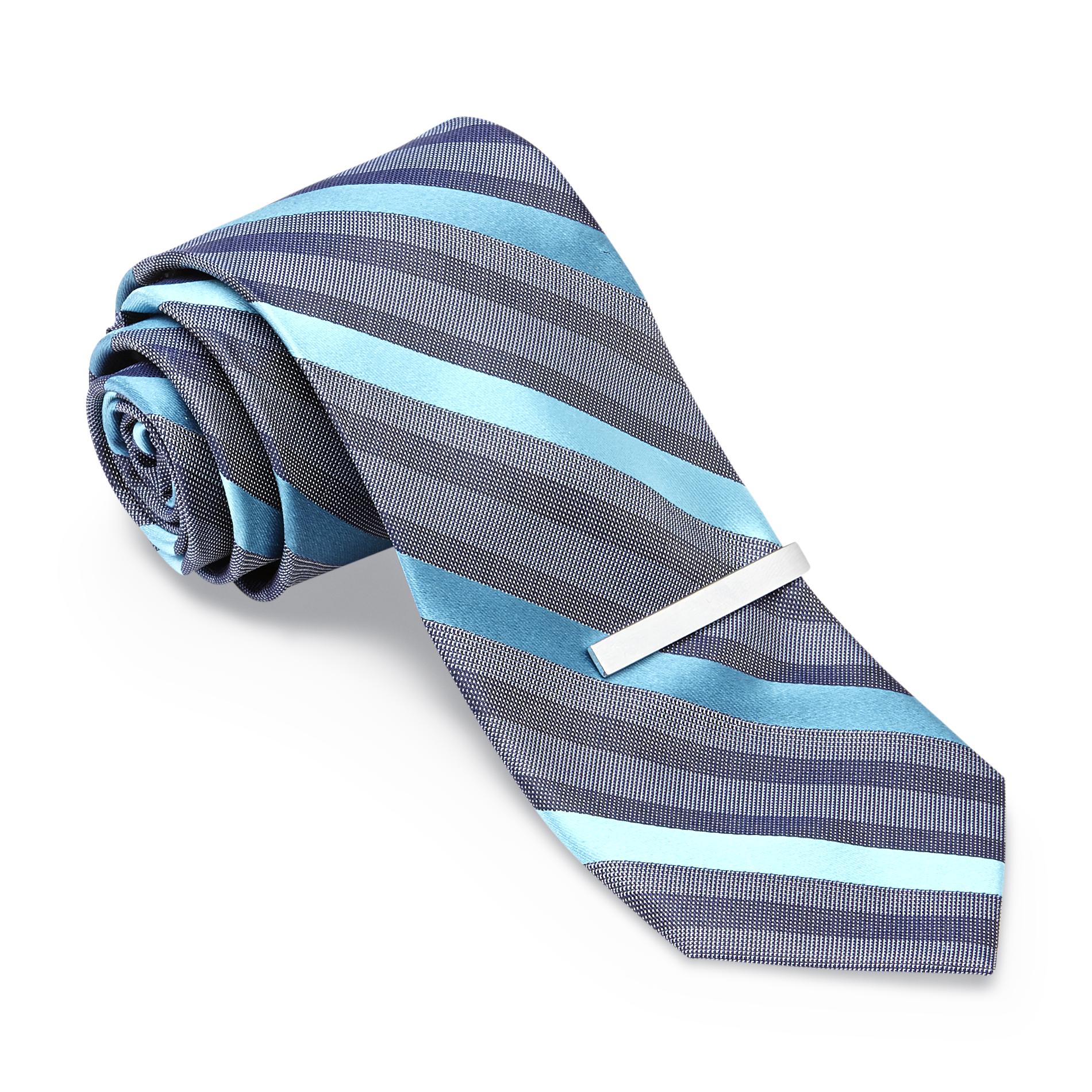 Structure Men's Narrow Necktie & Tie Clip - Diagonal Striped