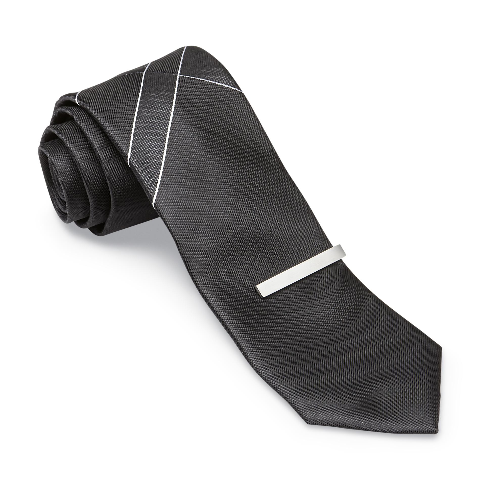 Structure Men's Narrow Necktie & Tie Clip - Geometric Design