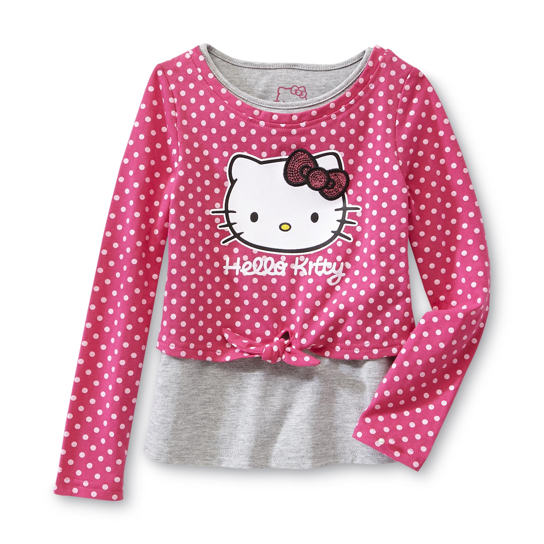 Hello Kitty Toddler Girl's Layered Look Tie-Front Top