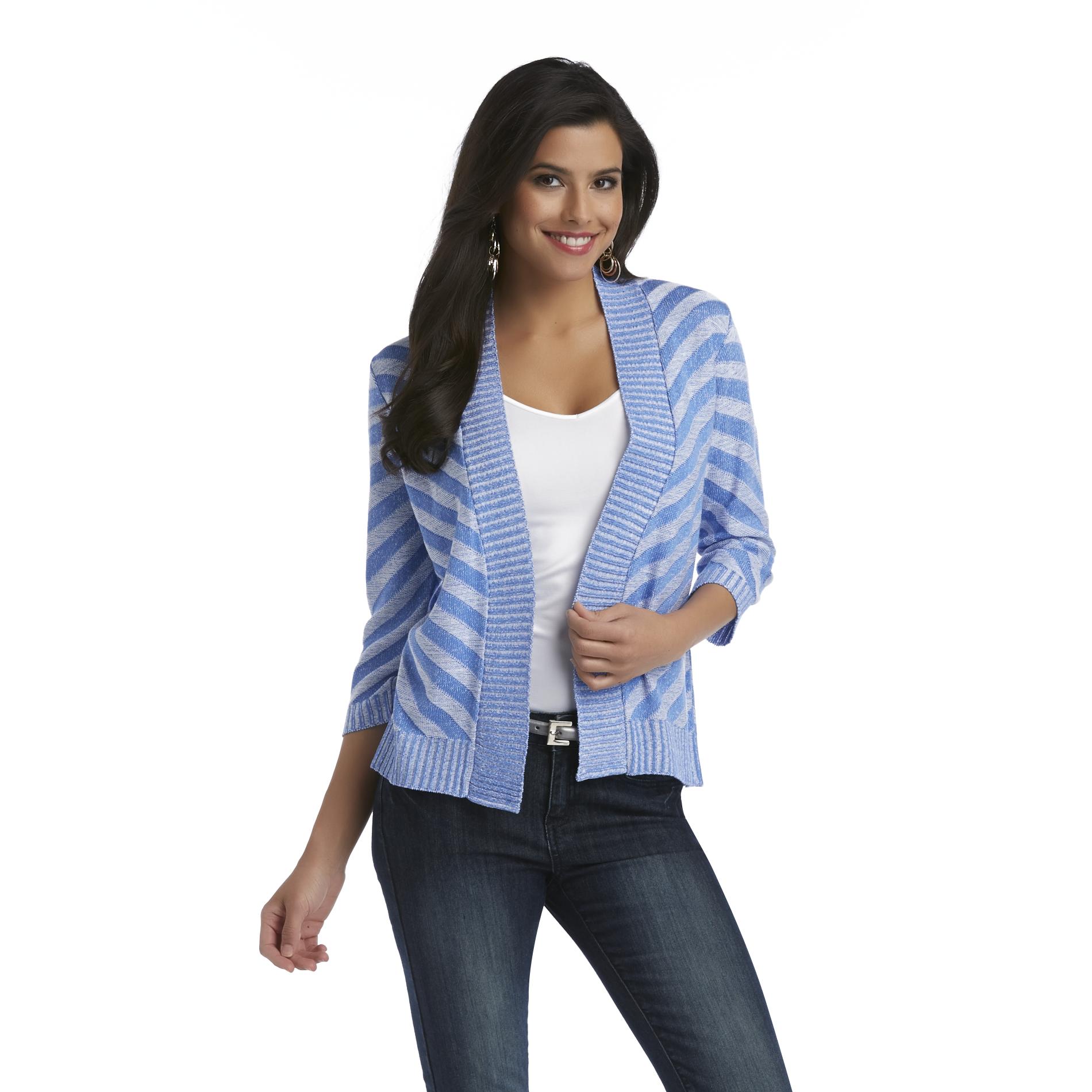 Notations Women's Open Front Cardigan Sweater - Striped