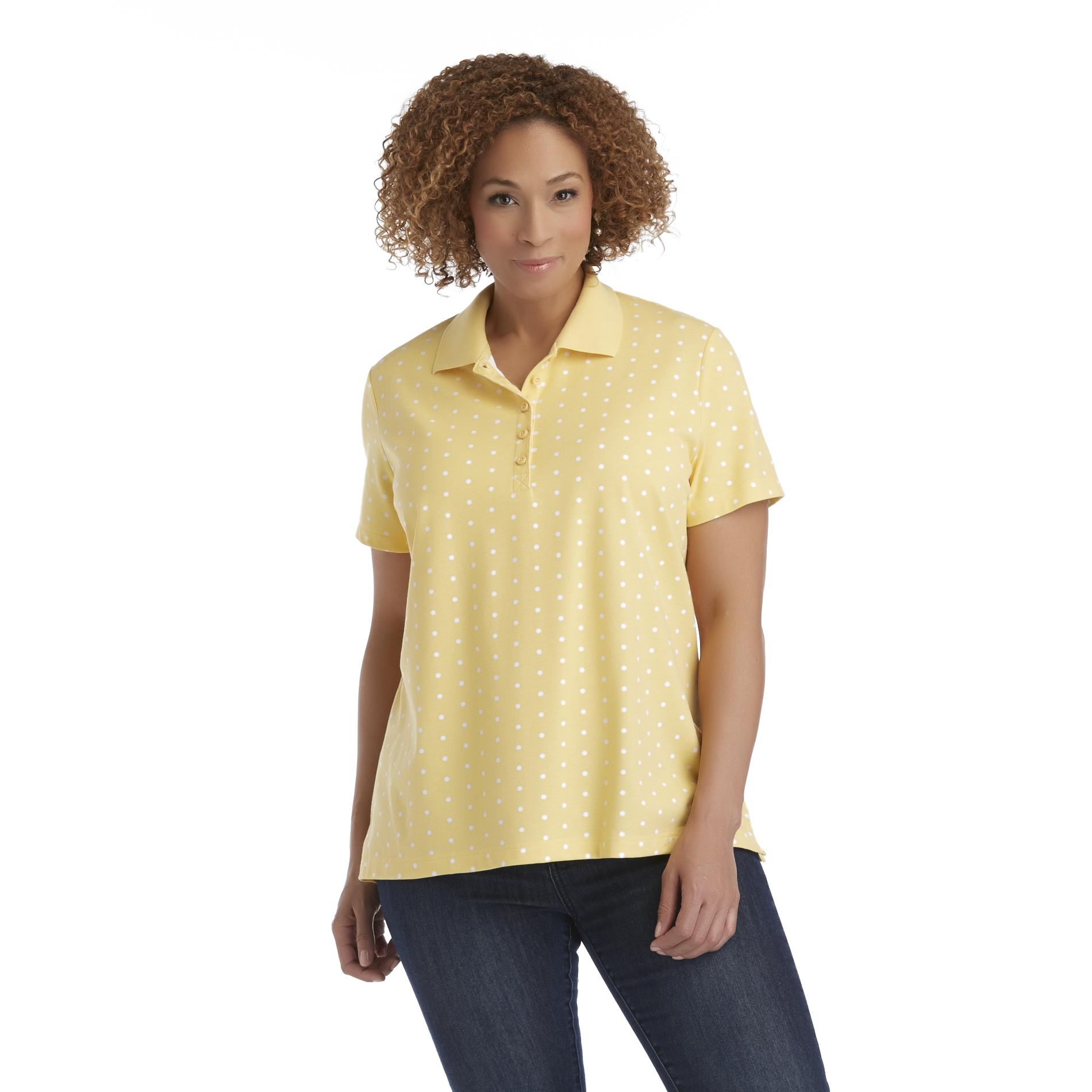 Basic Editions Women's Plus Pique Polo Shirt - Polka Dot