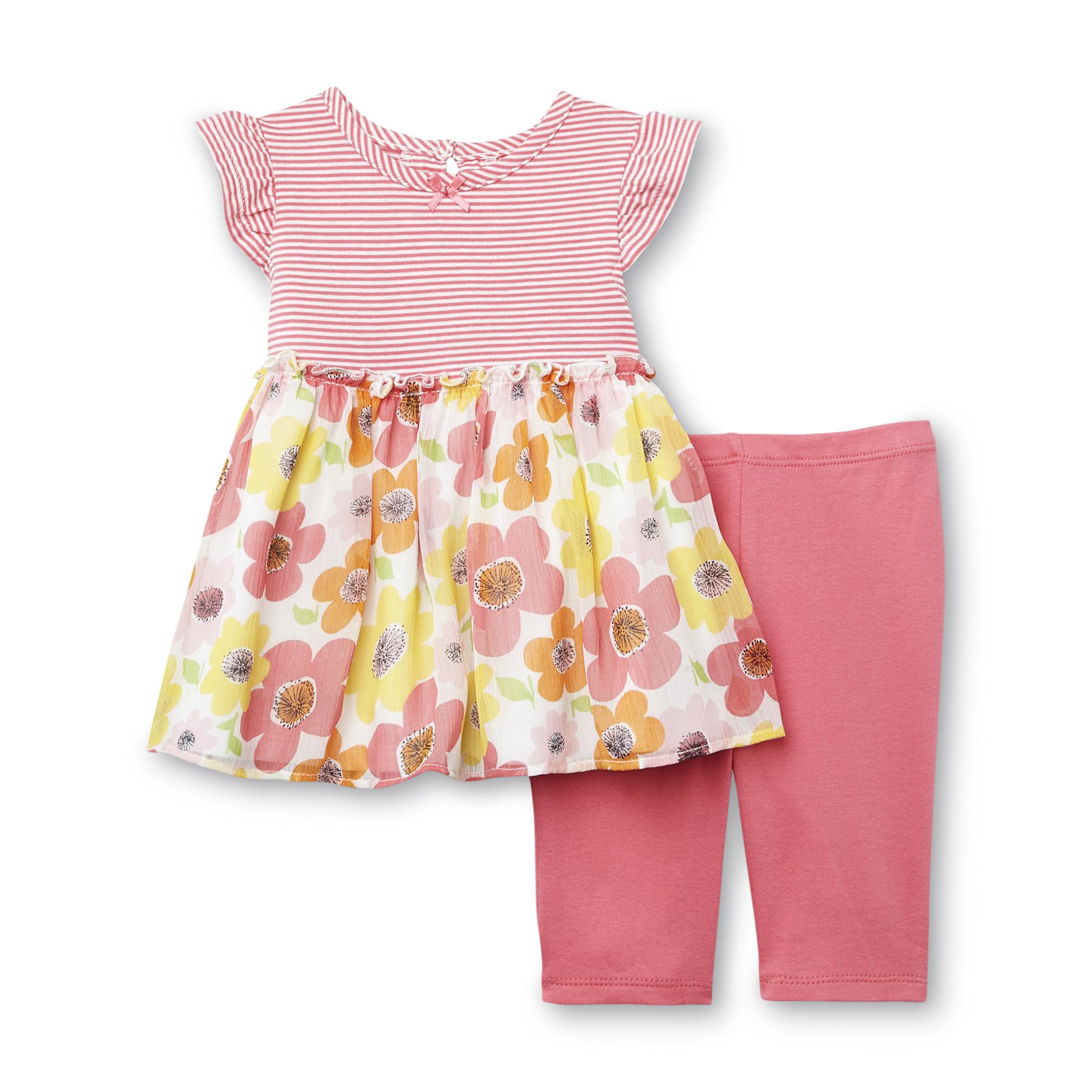 Small Wonders Newborn Girl's Dress & Leggings - Stripes & Flowers