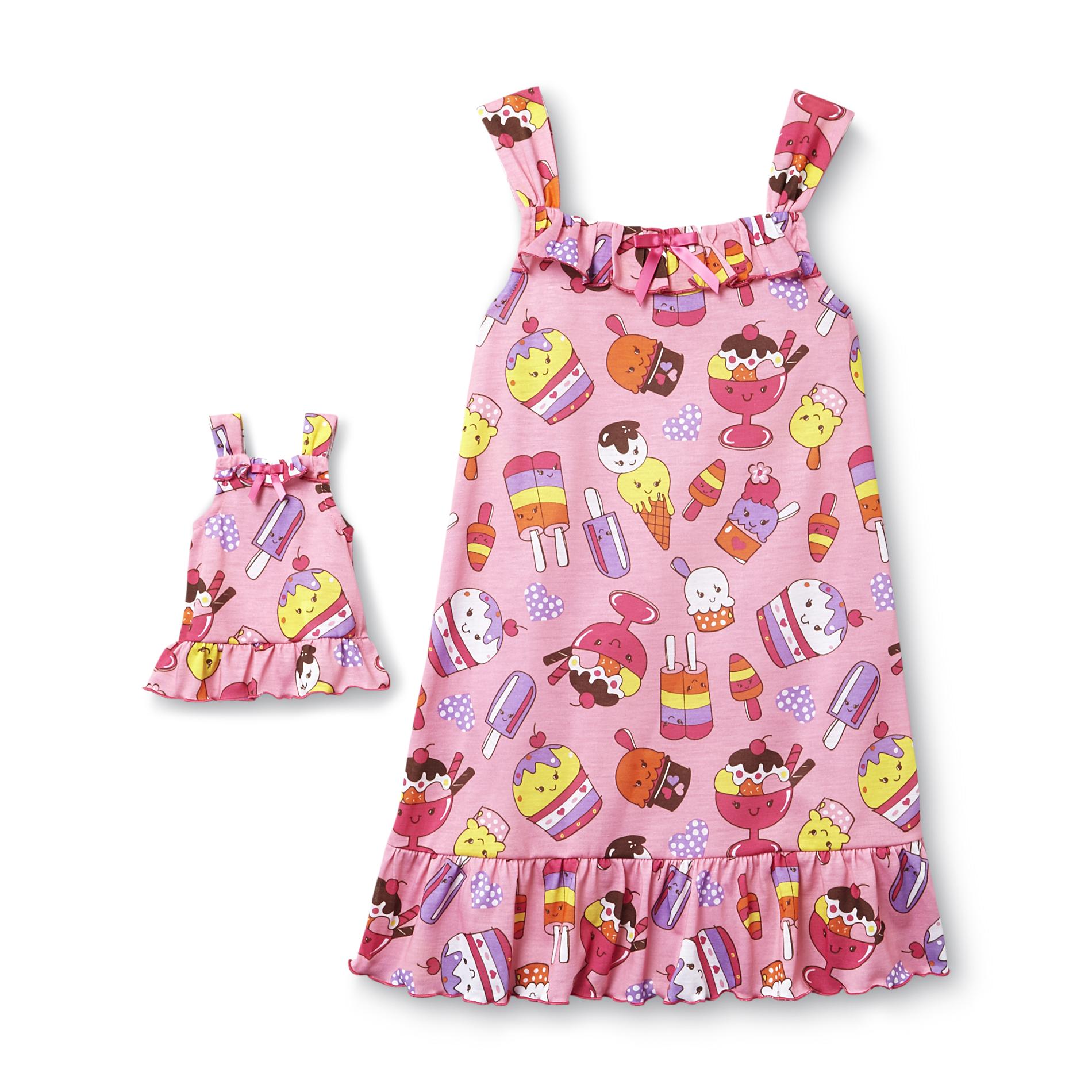 What A Doll Girl's Nightgown & Doll Outfit - Desserts & Hearts