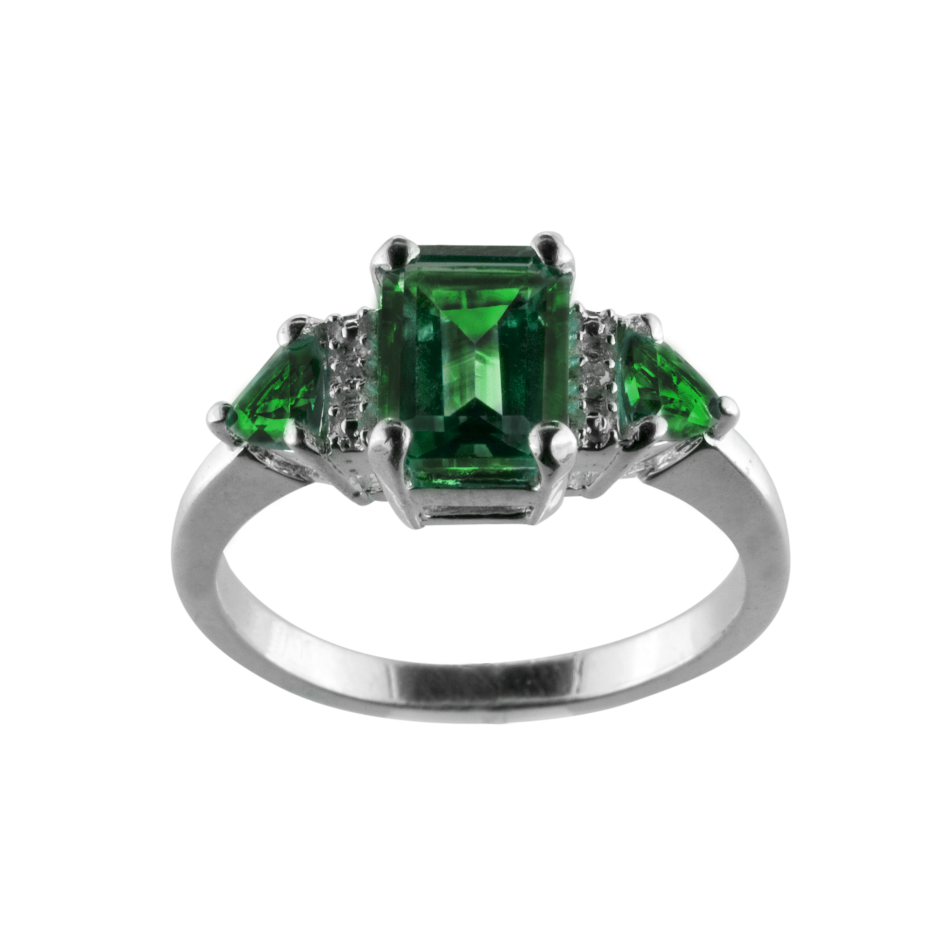 Lab Created Emerald and Diamond Accent Ring Sterling Silver
