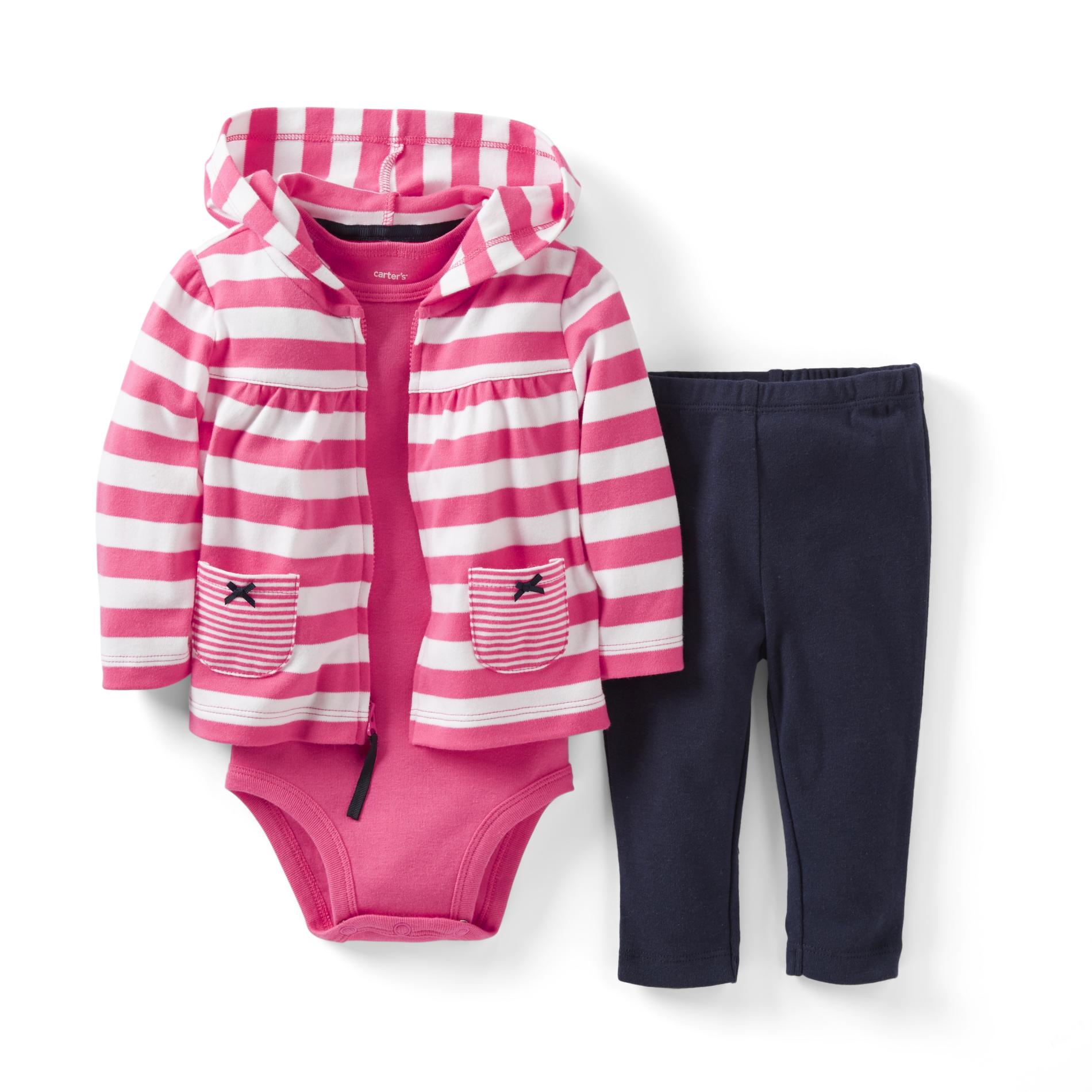 Carter's Newborn & Infant Girl's Hoodie Jacket  Bodysuit &  Leggings - Stripes