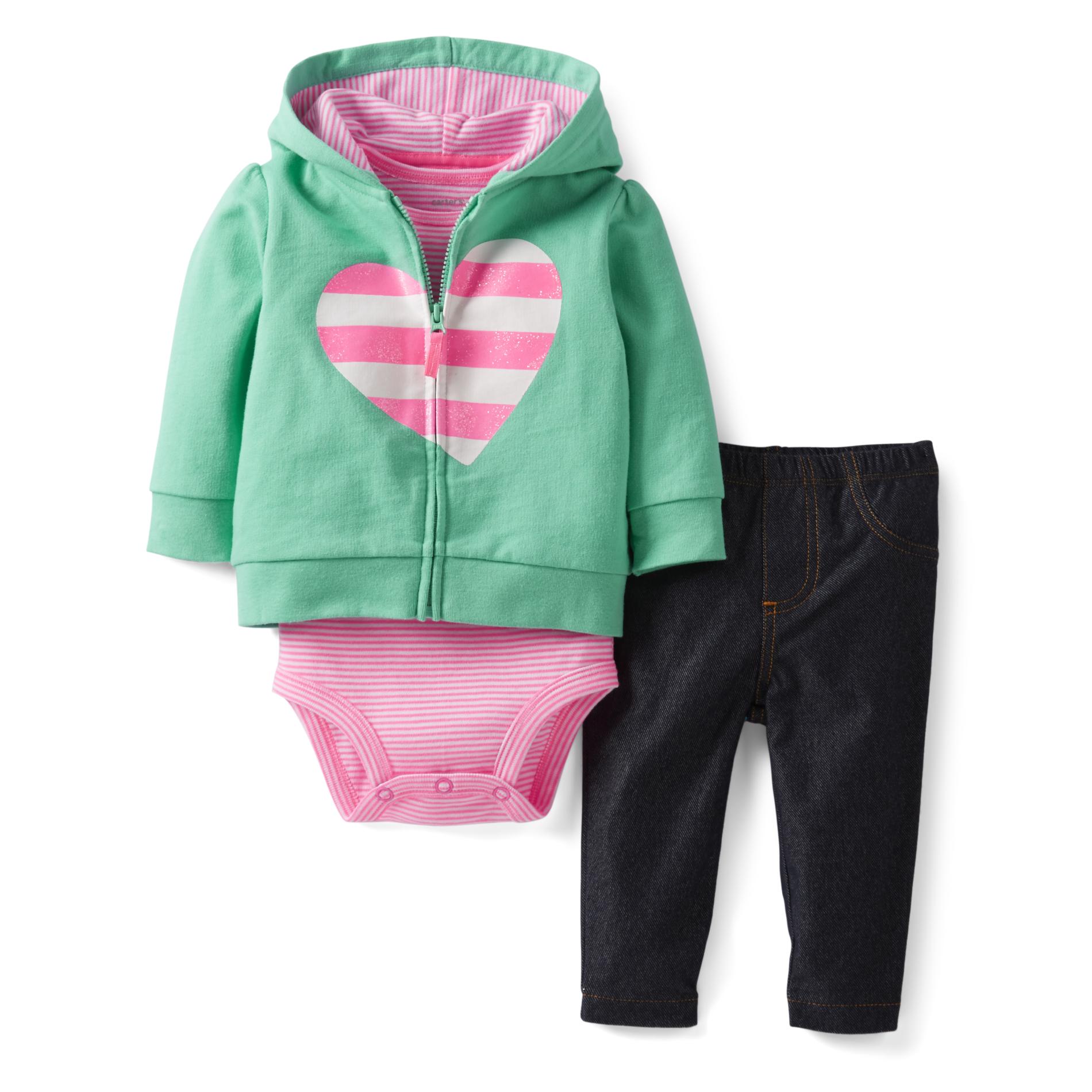 Carter's Newborn Girl's Hoodie Jacket  Bodysuit &  Leggings - Heart