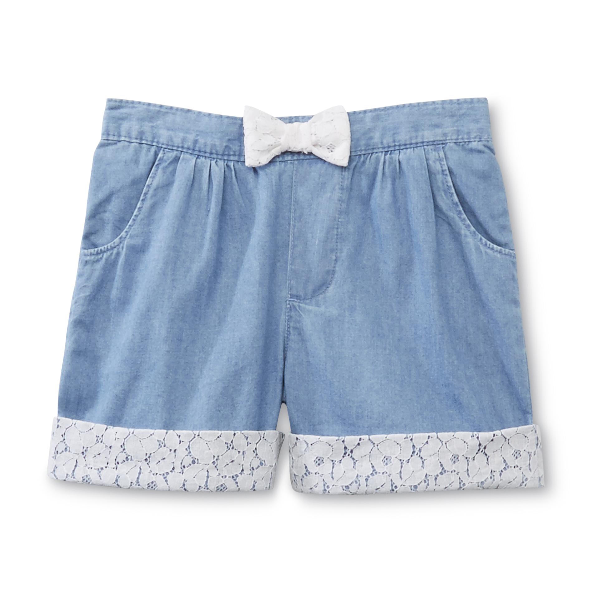 Toughskins Girl's Lace-Trim Chambray Shorts