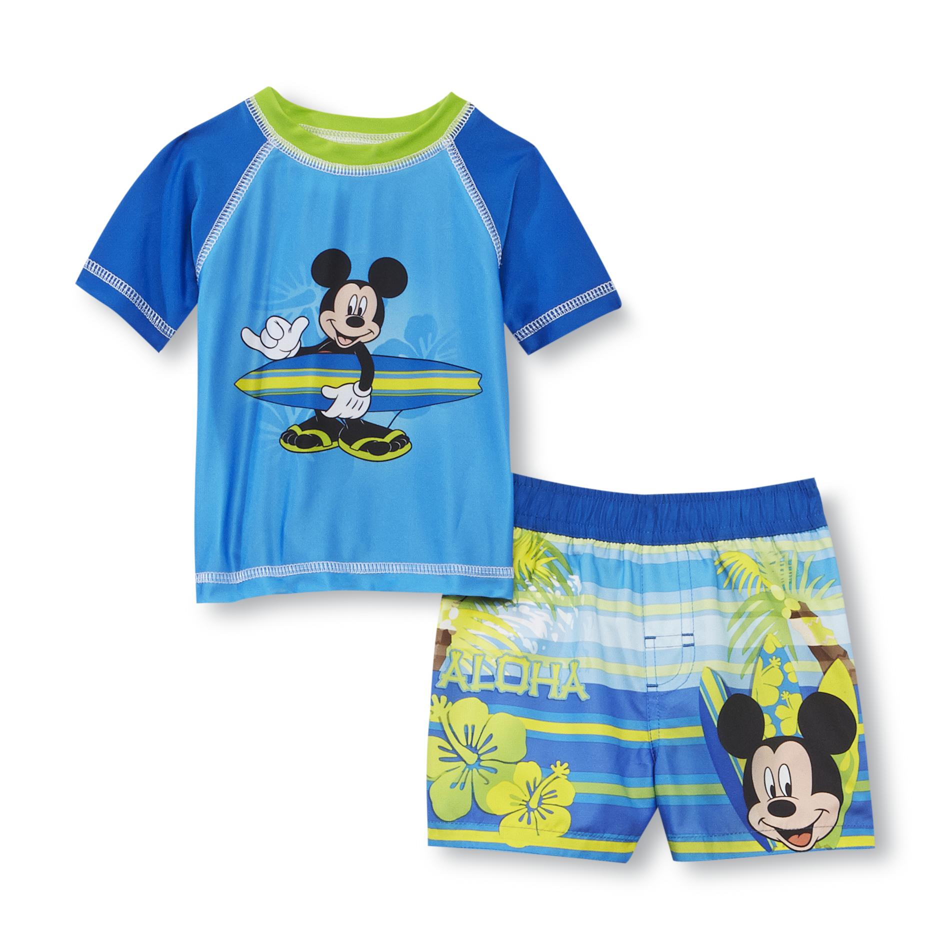 Disney Mickey Mouse Newborn Boy's Rash Guard Shirt & Swim Shorts