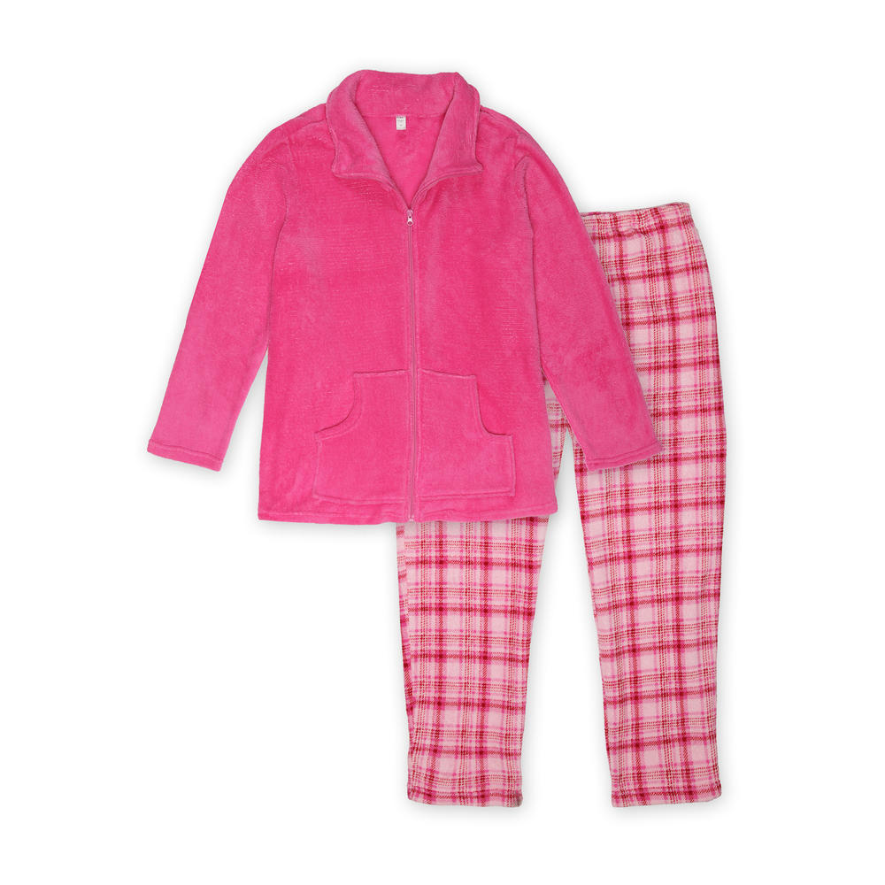Pink K Women's Fleece Jacket & Pants - Plaid