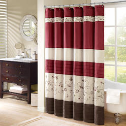 Madison Classics Madison Park Faux Silk Lined Shower Curtain w/Embroidery,MP70-644