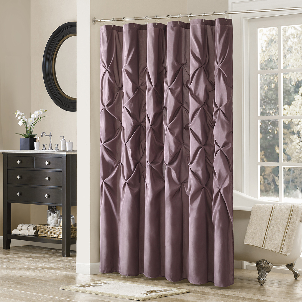 Madison Classics Piedmont Pieced Faux Dupioni Shower Curtain In Plum