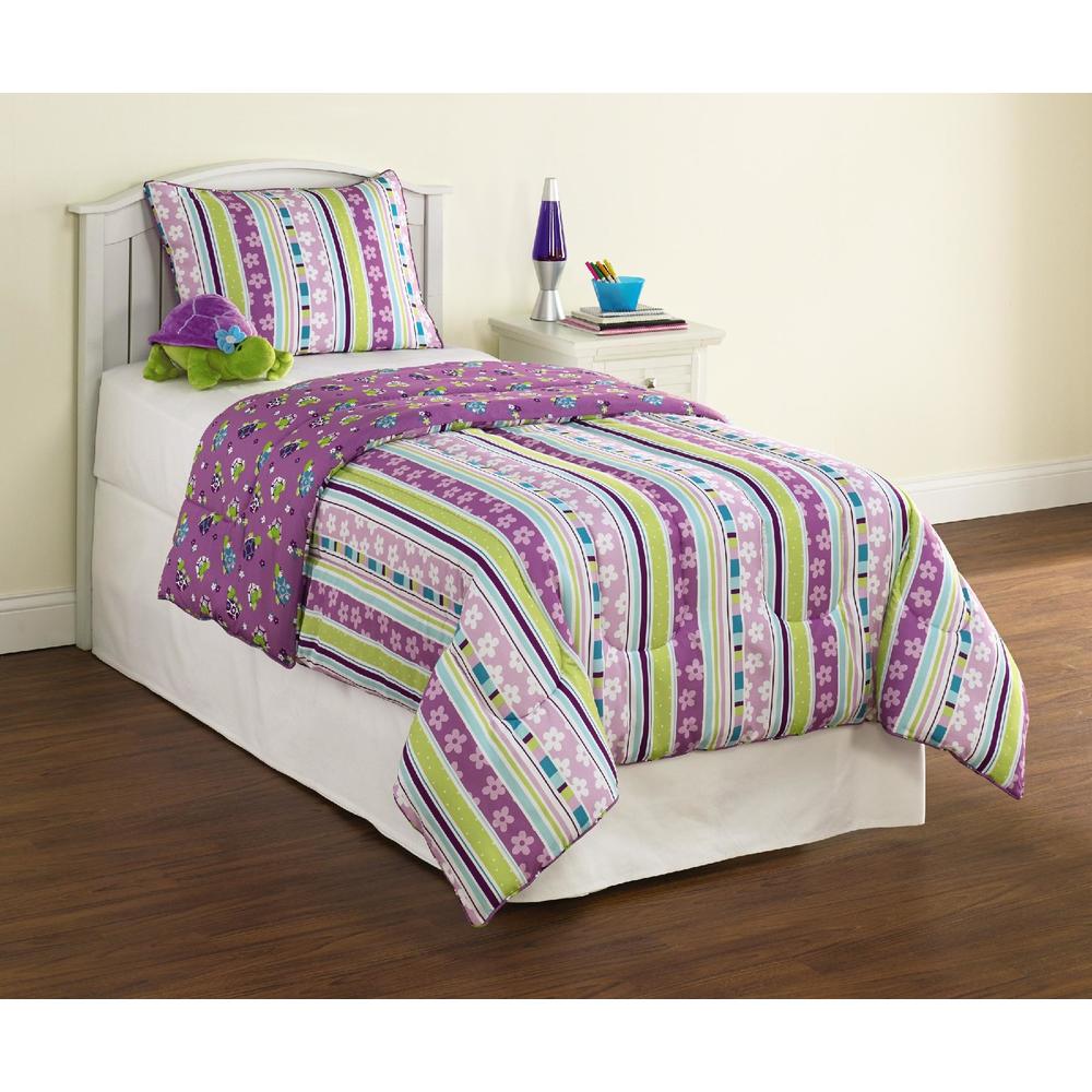 Furry Friends Turtle Stripe Purple Comforter Set