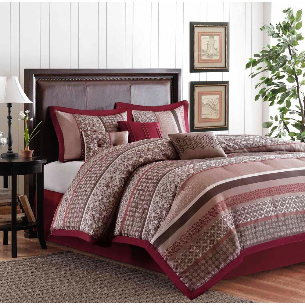 Colormate 6-Piece Red-and-Brown Jacquard Princeton Woven Bed Comforter Set