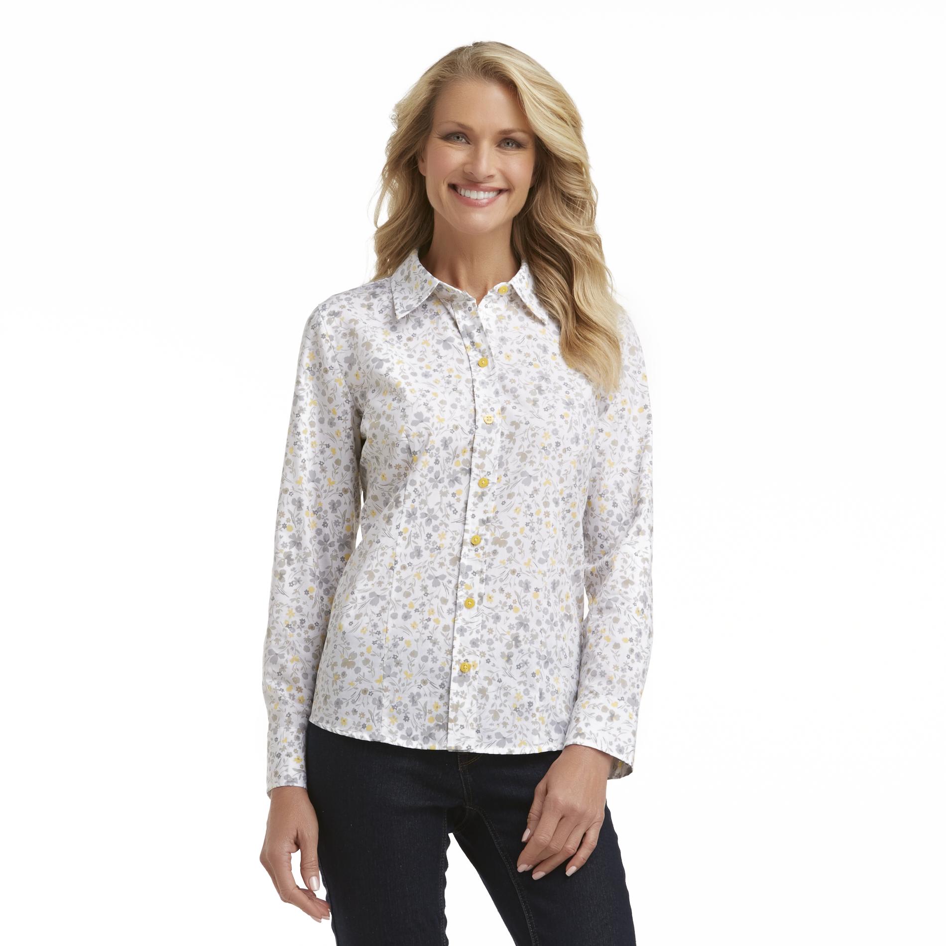 Basic Editions Women's Easy-Care Shaped Shirt - Floral
