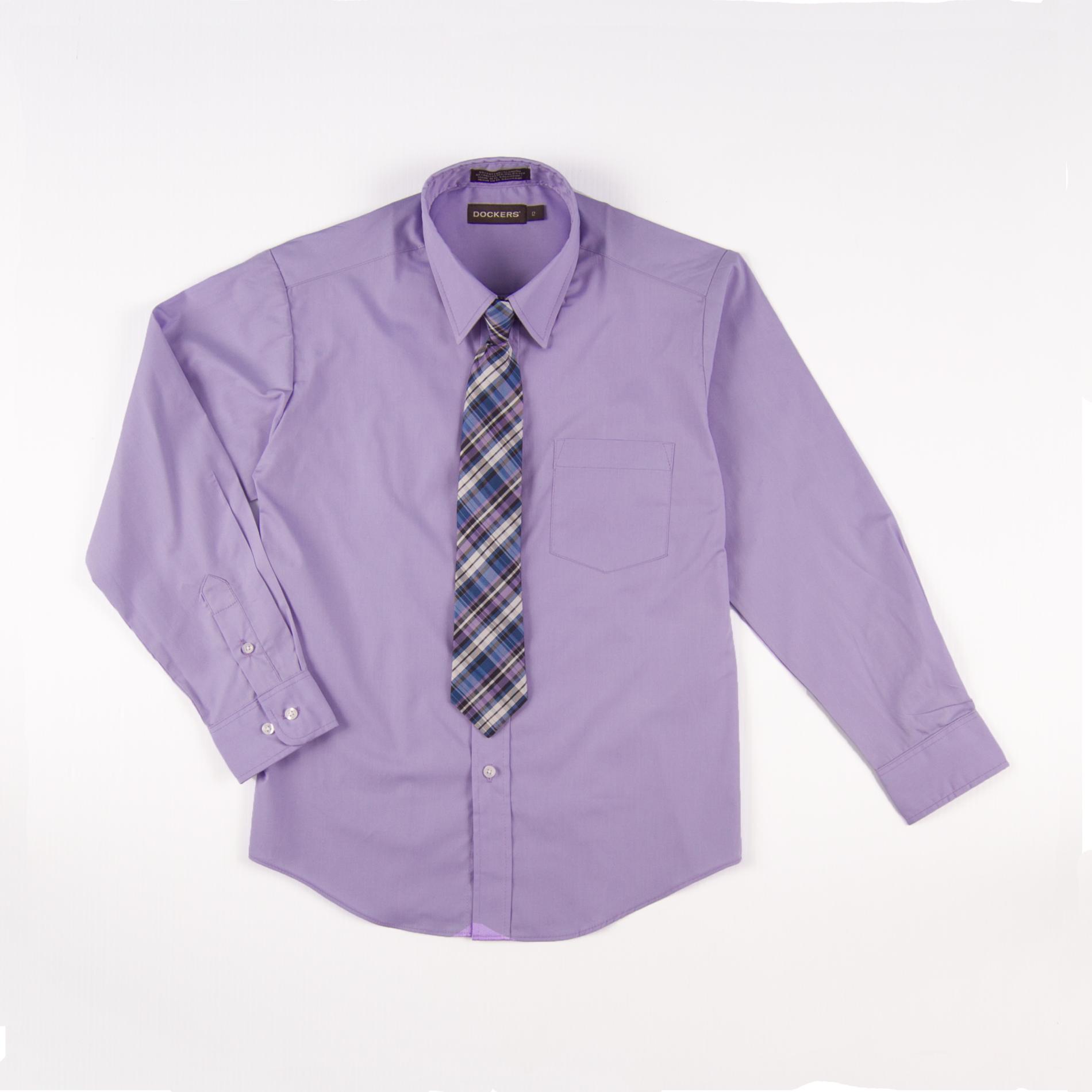 Dockers Boy's Button-Front Dress Shirt & Tie - Plaid