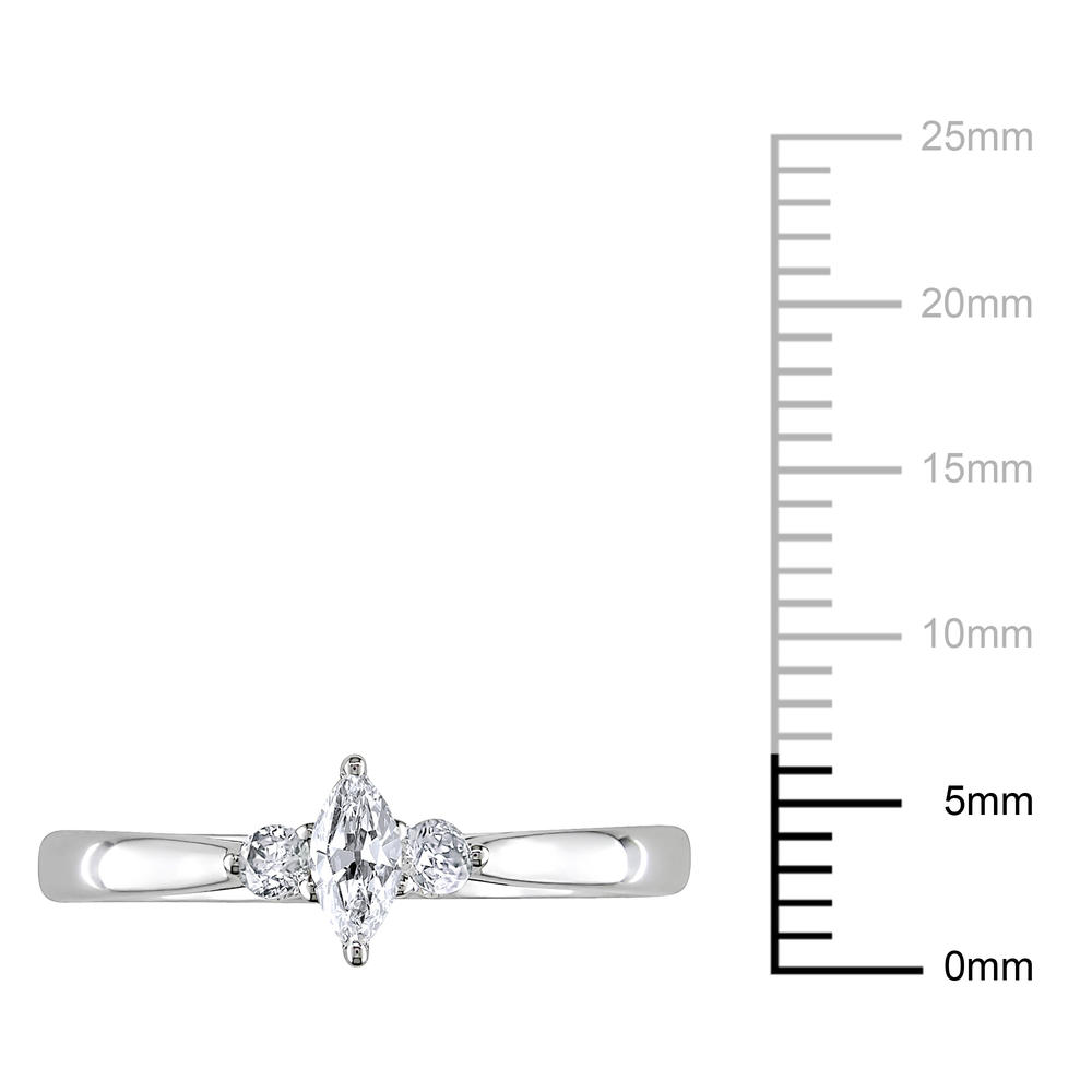 0.25 CTTW Marquise and Round-Cut 10k White Gold Diamond Three-Stone Engagement Ring (G-H  I2-I3)