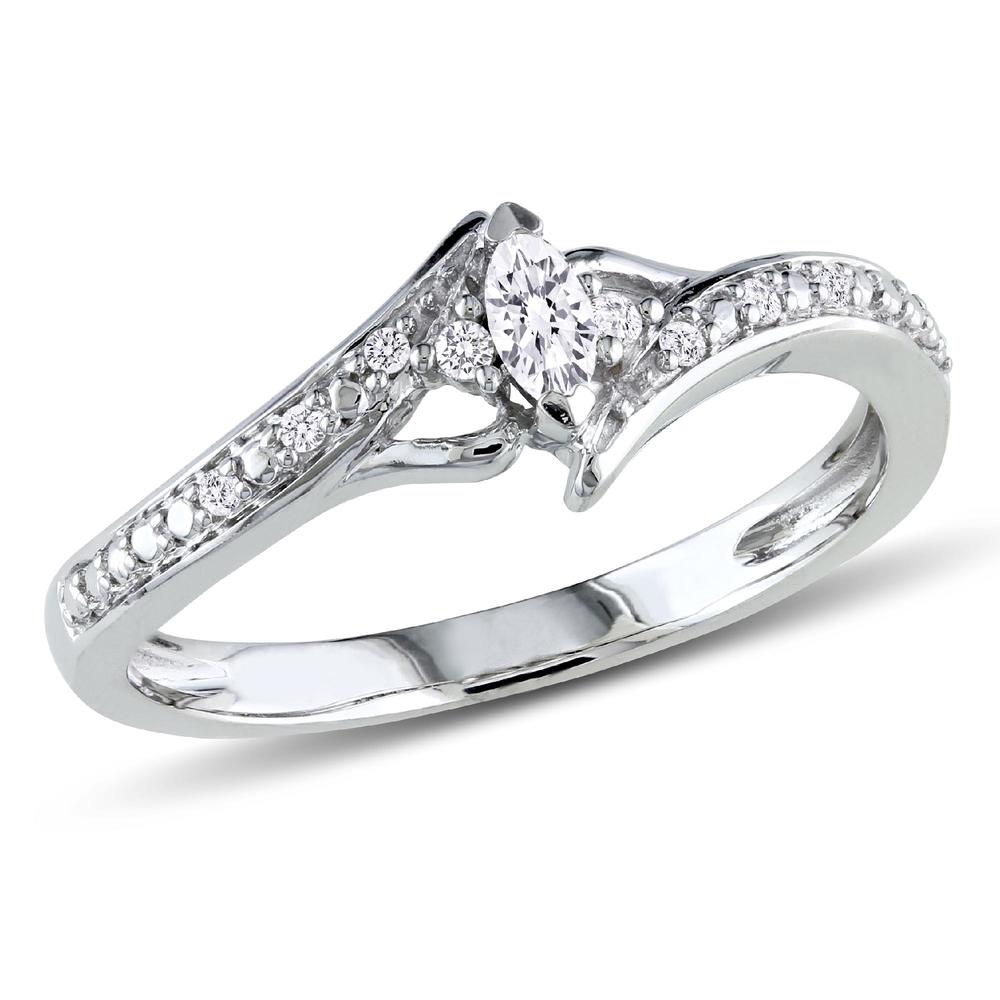 0.17 CTTW Marquise and Round-Cut 10k White Gold Diamond Bypass Engagement Ring (G-H  I2-I3)
