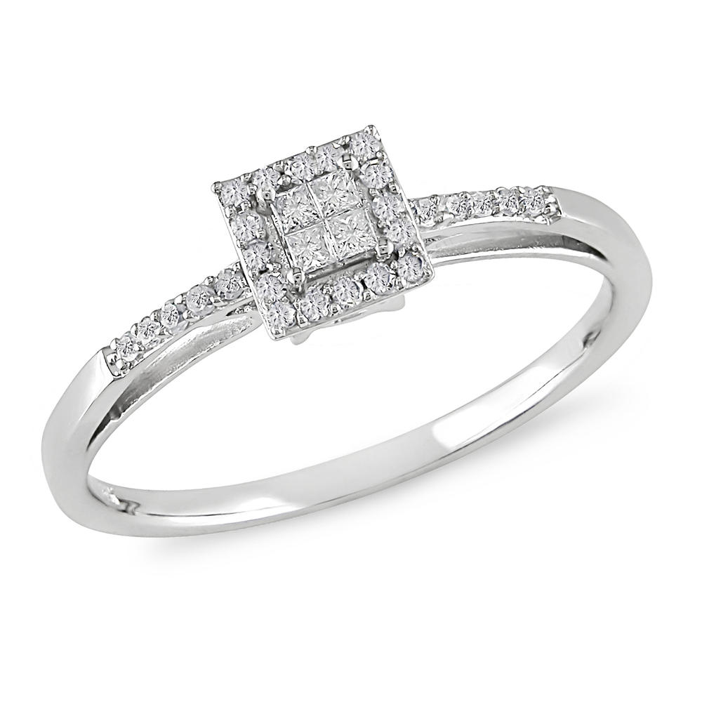 0.20 CTTW Princess and Round-Cut 10k White Gold Diamond Engagement Ring (G-H  I2-I3)