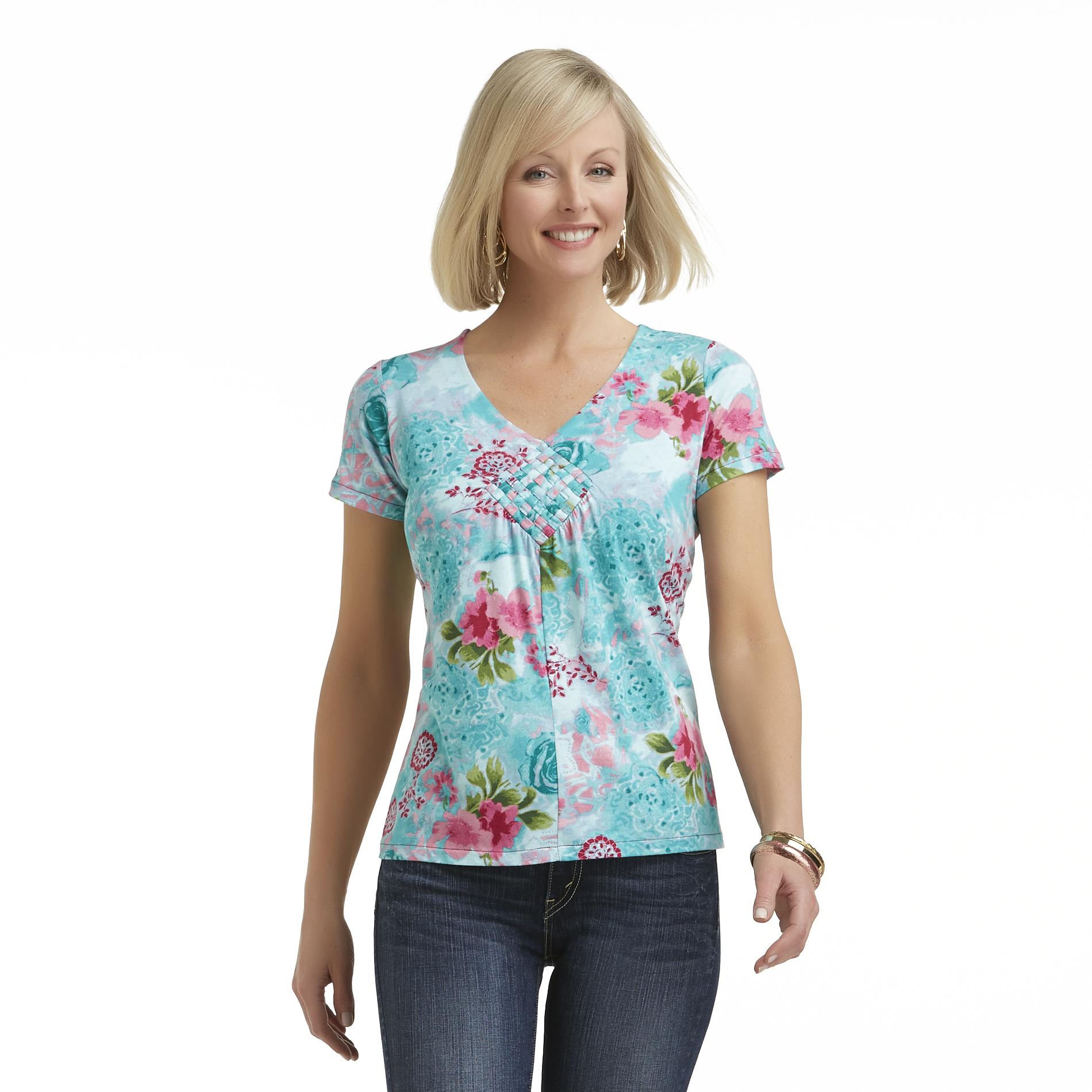 Basic Editions Women's Plus Short-Sleeve Top - Floral