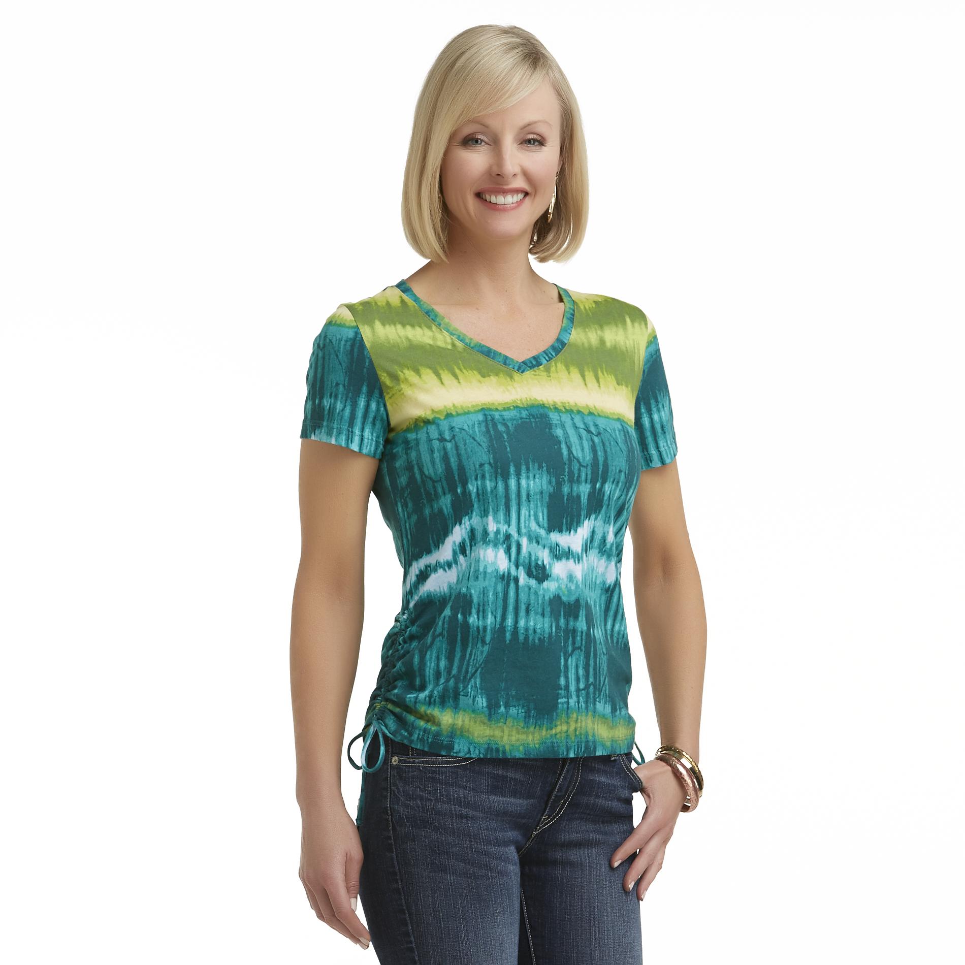 Basic Editions Women's Plus Ruched T-Shirt - Tie-Dyed