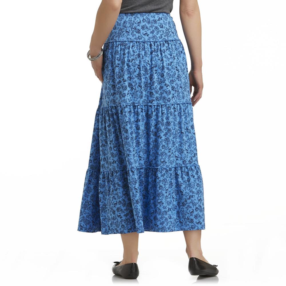 Basic Editions Women's Tiered Skirt - Floral Damask