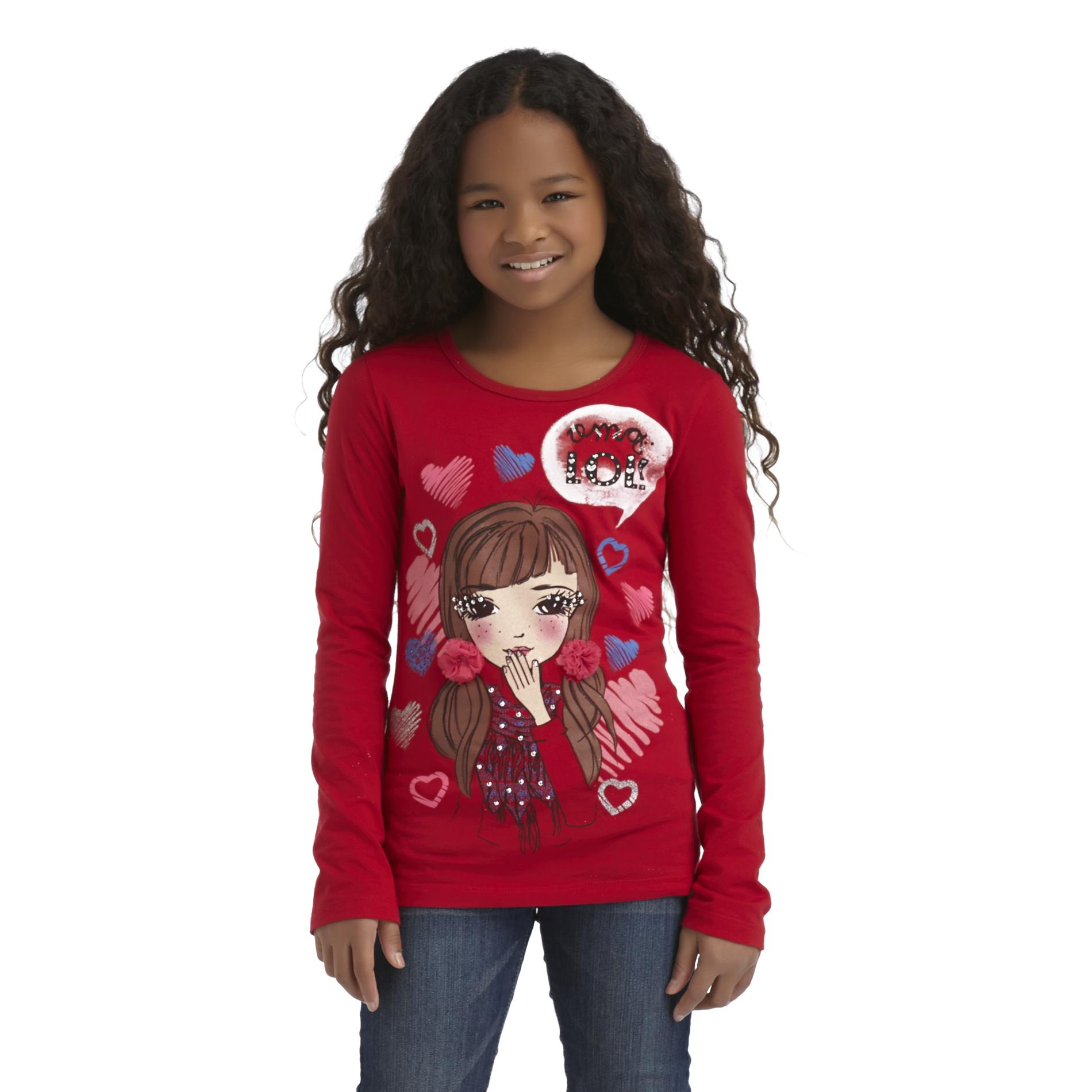 Self Esteem Girl's Long-Sleeve Graphic Glitter T-Shirt - OMG & LOL