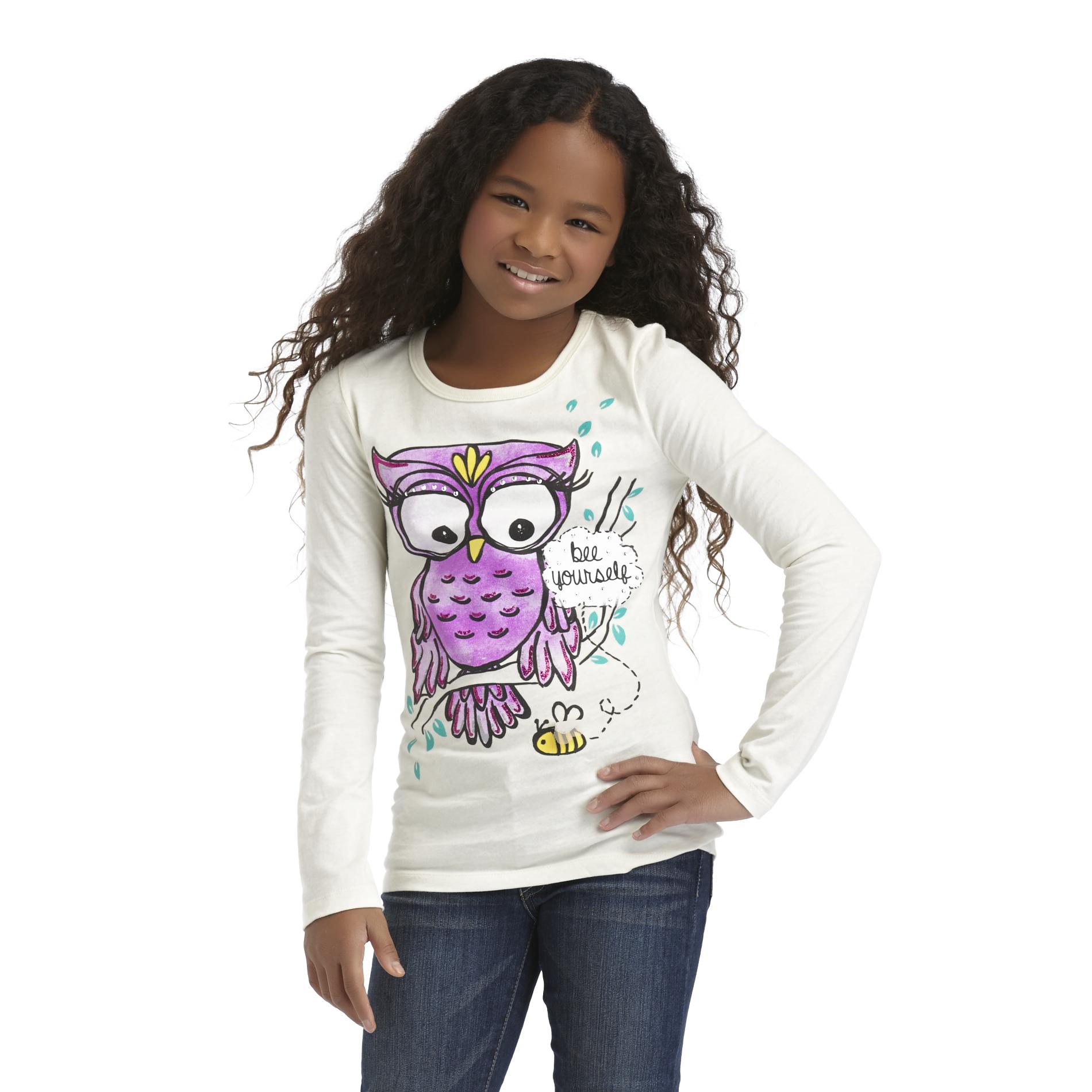 Self Esteem Girl's Long-Sleeve Graphic Owl T-Shirt - Bee Yourself