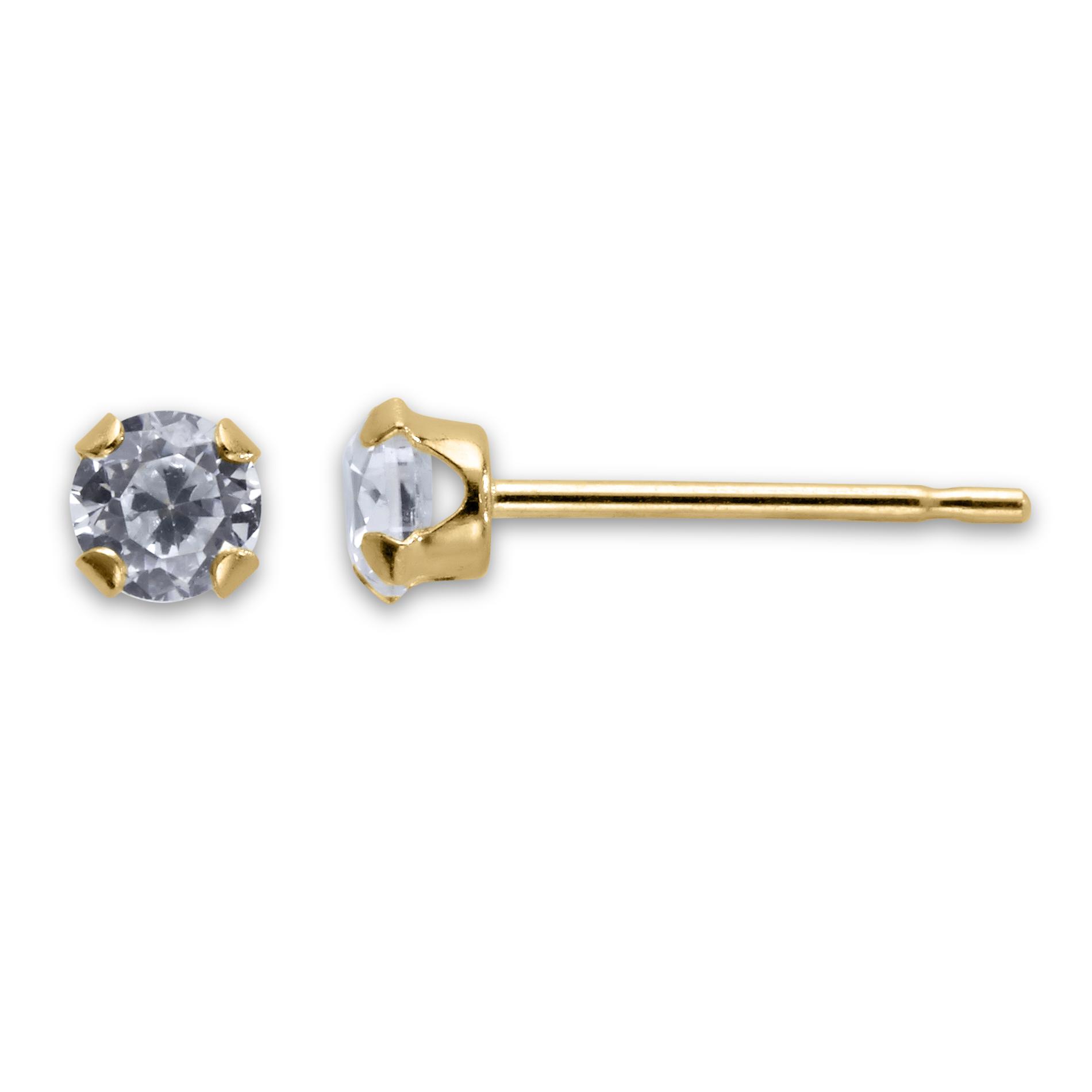 thumbnail image 2 of 14K Yellow Gold Cubic Zirconia Brilliant Round Stud Earrings - Basket Setting - Multiple Sizes 2 of 5