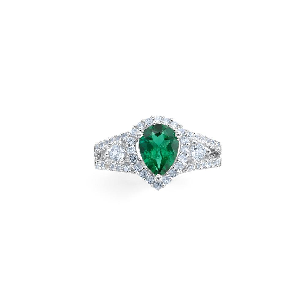 Lab Created Emerald Sterling Silver Pear Shape Ring