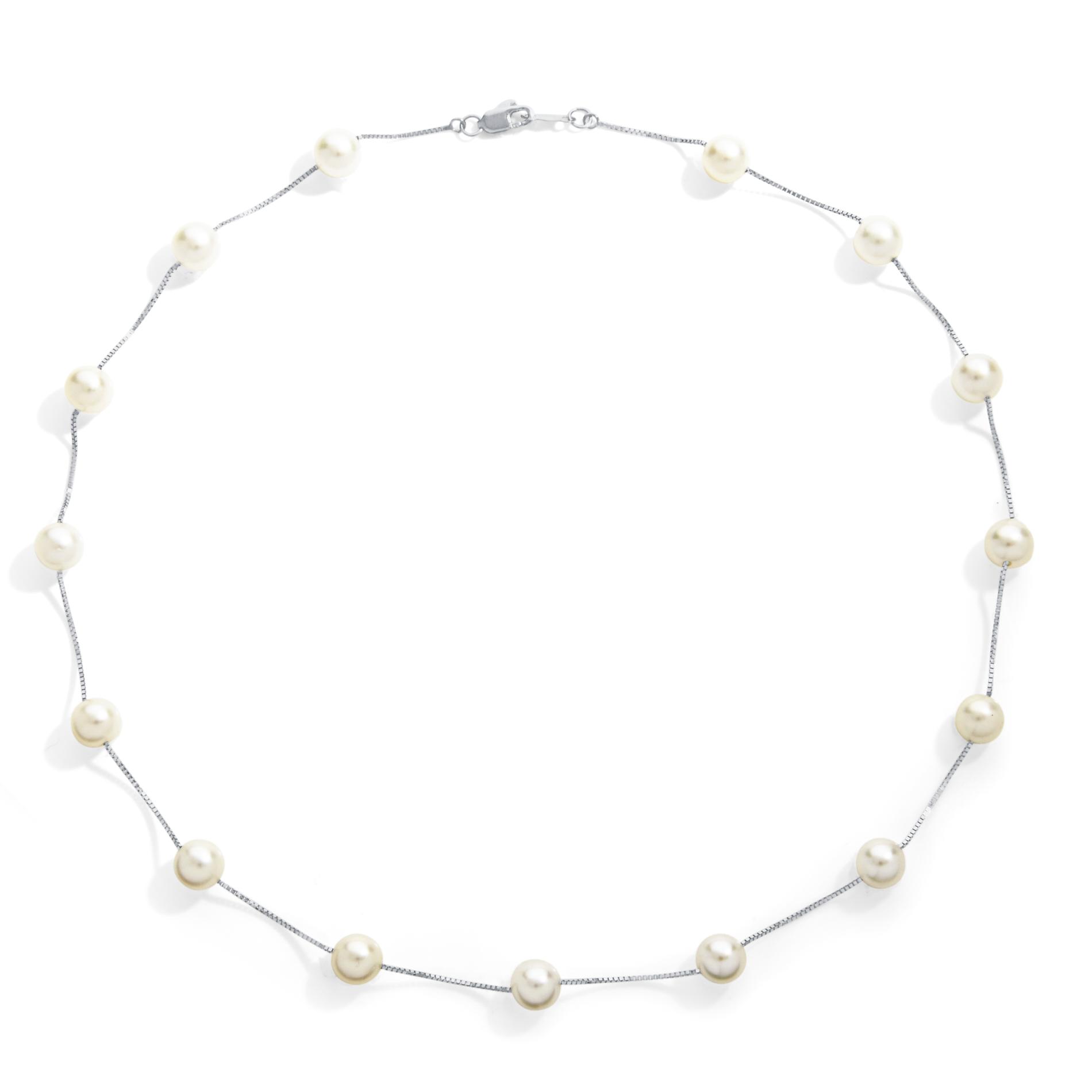 Cultured Freshwater Pearl 14K White Gold Station Necklace