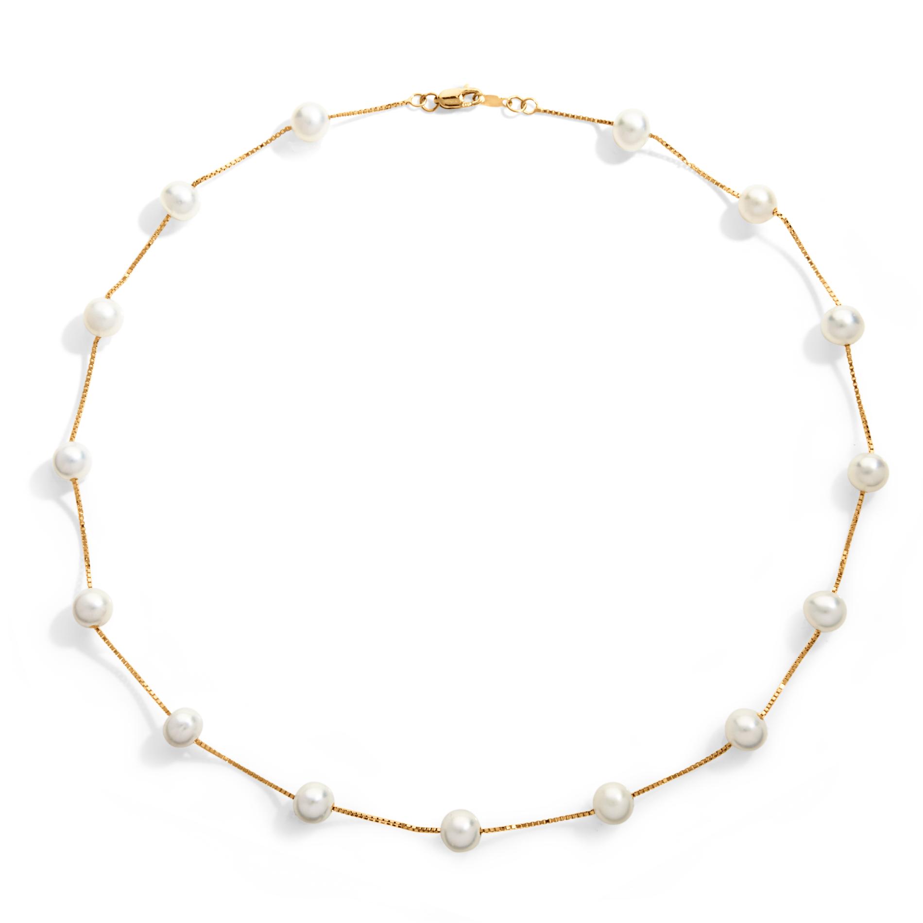 Cultured Freshwater Pearl 14K Yellow Gold Station Necklace