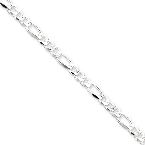 Goldia 7 Inch Sterling Silver 4.75mm Pave Flat Figaro Chain Bracelet